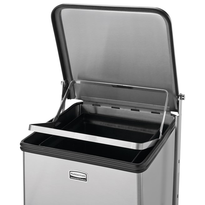 Engineered to close without a sound, the Silent Defenders® 25 Gallon FGQST40SW Square Indoor Step-On Container with Wheels is perfect for hospitals, doctor’s offices and other healthcare facilities.