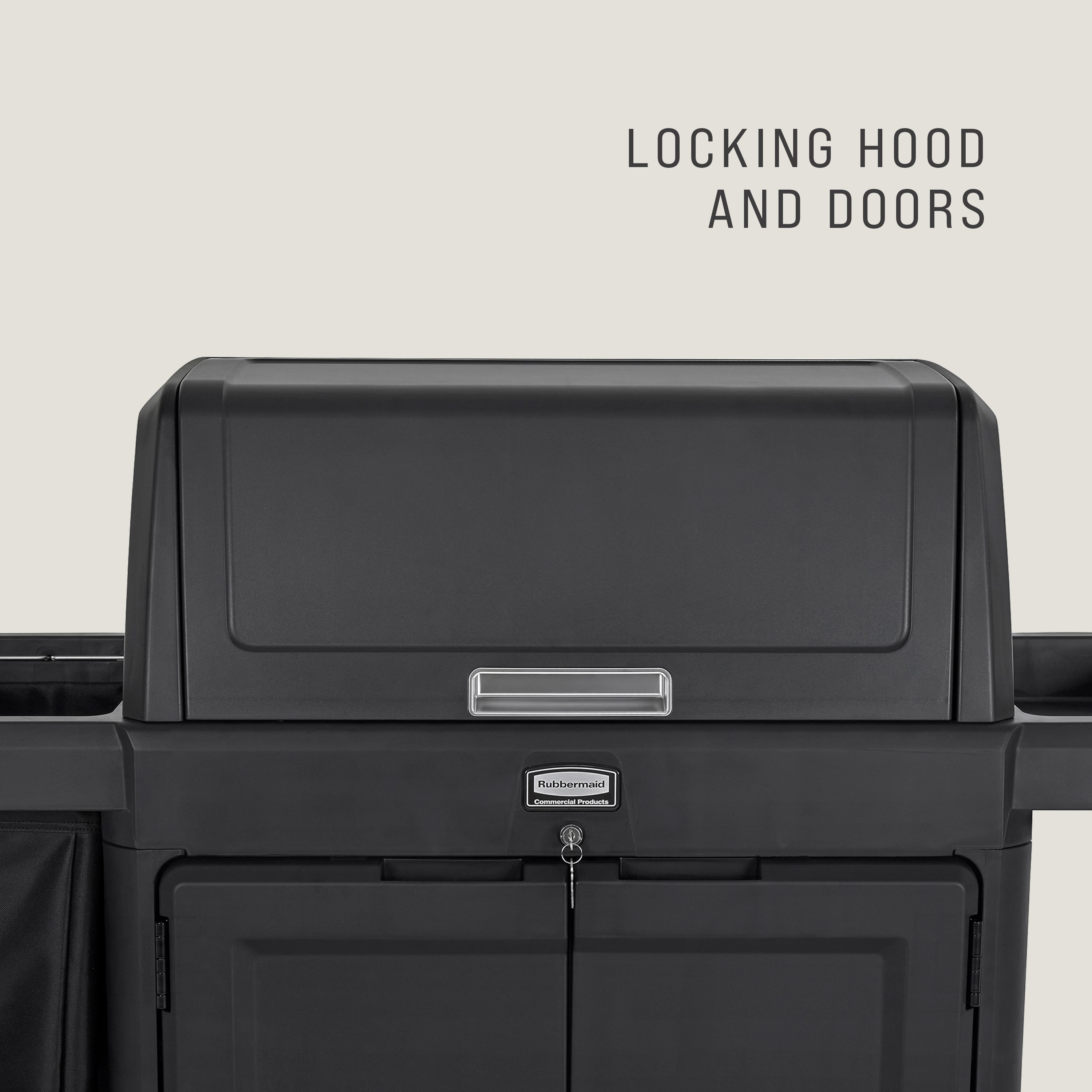 The Full-Size Housekeeping Cart with Hood and Doors is the complete system solution for efficient housekeeping, offering 360° maneuverability and customizable organization with two adjustable shelves.