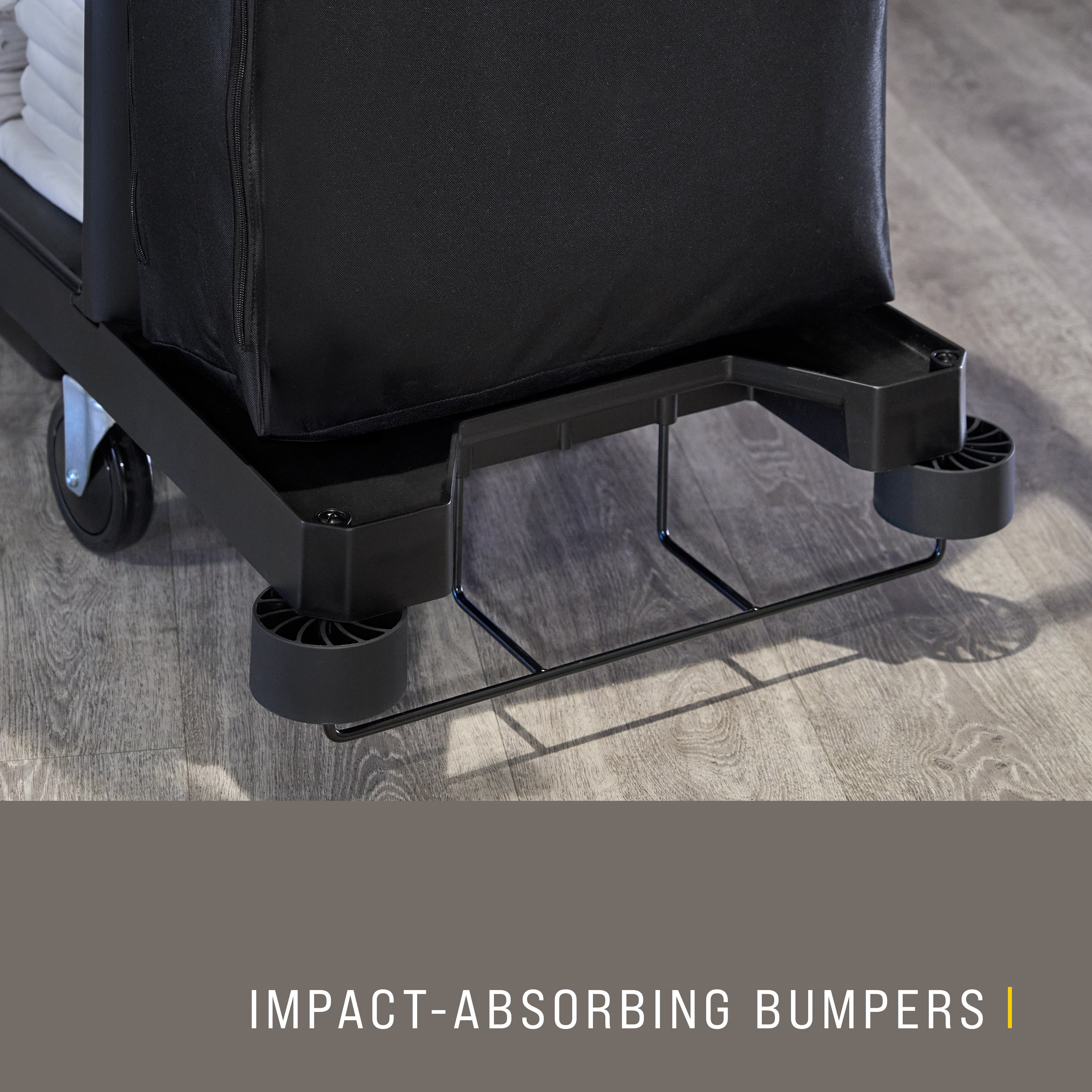The Full-Size Housekeeping Cart with Hood and Doors is the complete system solution for efficient housekeeping, offering 360° maneuverability and customizable organization with two adjustable shelves.