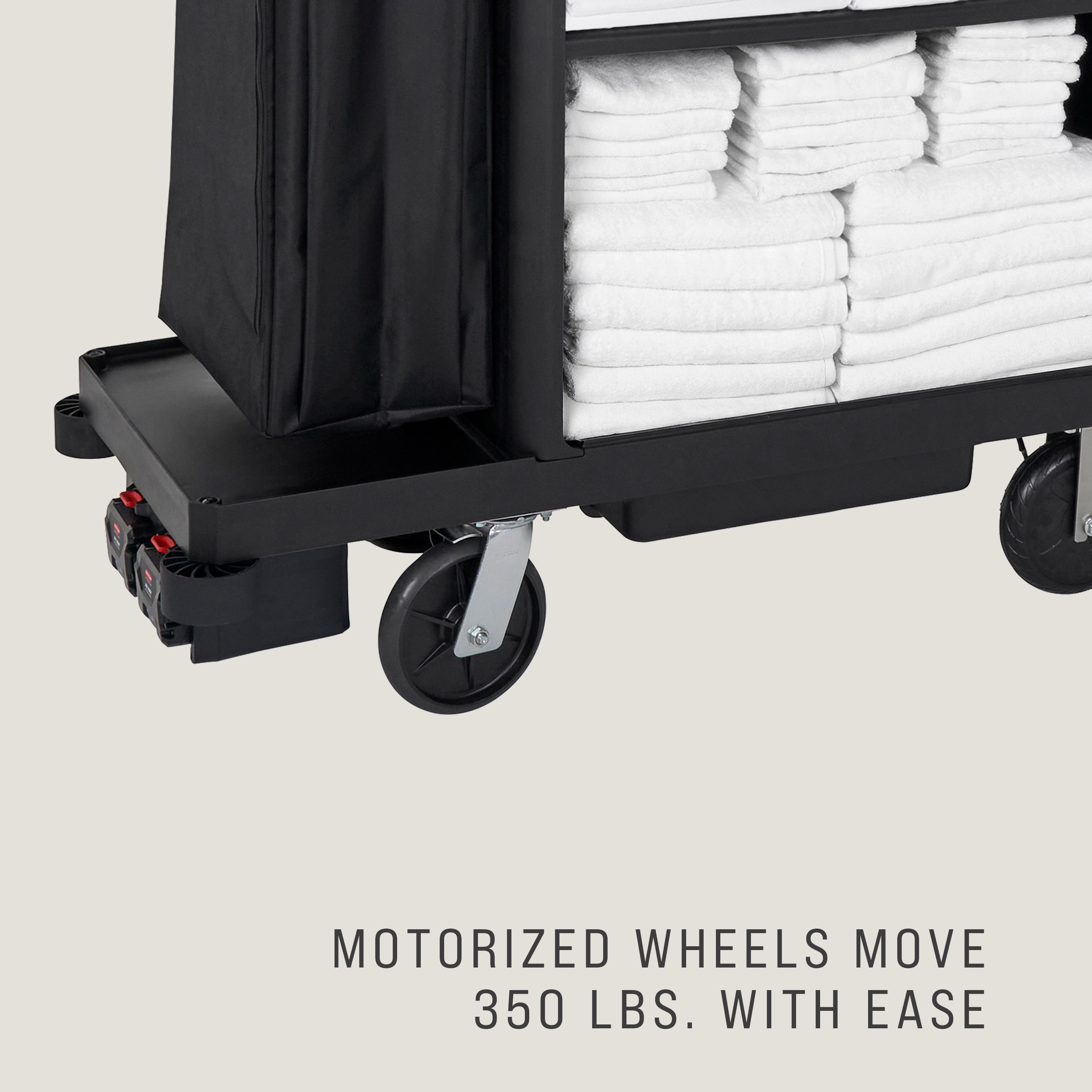 The PROPWR™ Motorized Kit for Housekeeping Carts is the ideal choice for users who want to move heavy housekeeping loads with virtually no effort involved.