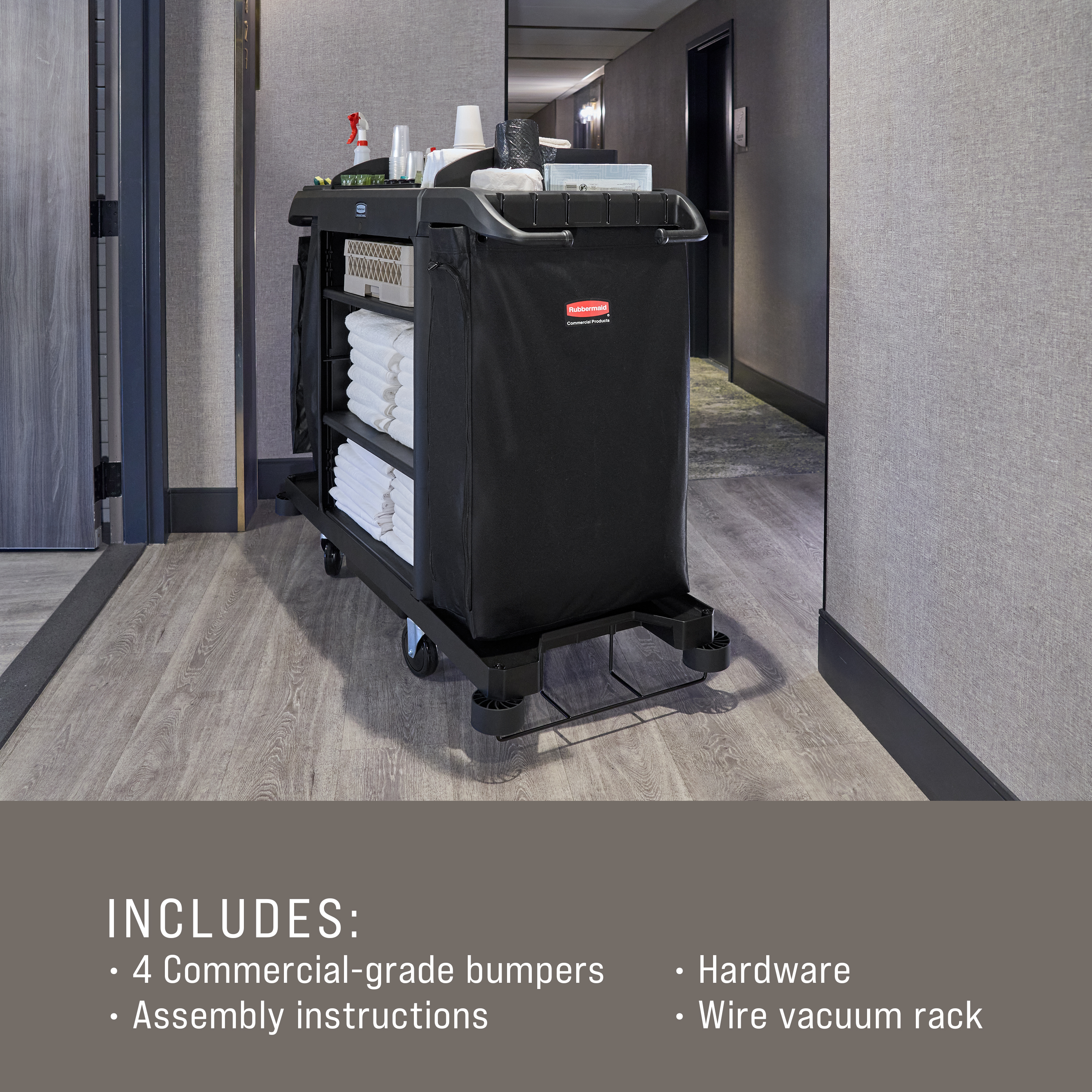 Rubbermaid Commercial Products impact-absorbing and non-marring Housekeeping Cart Bumper Kit is designed to reduce costly wall damage.