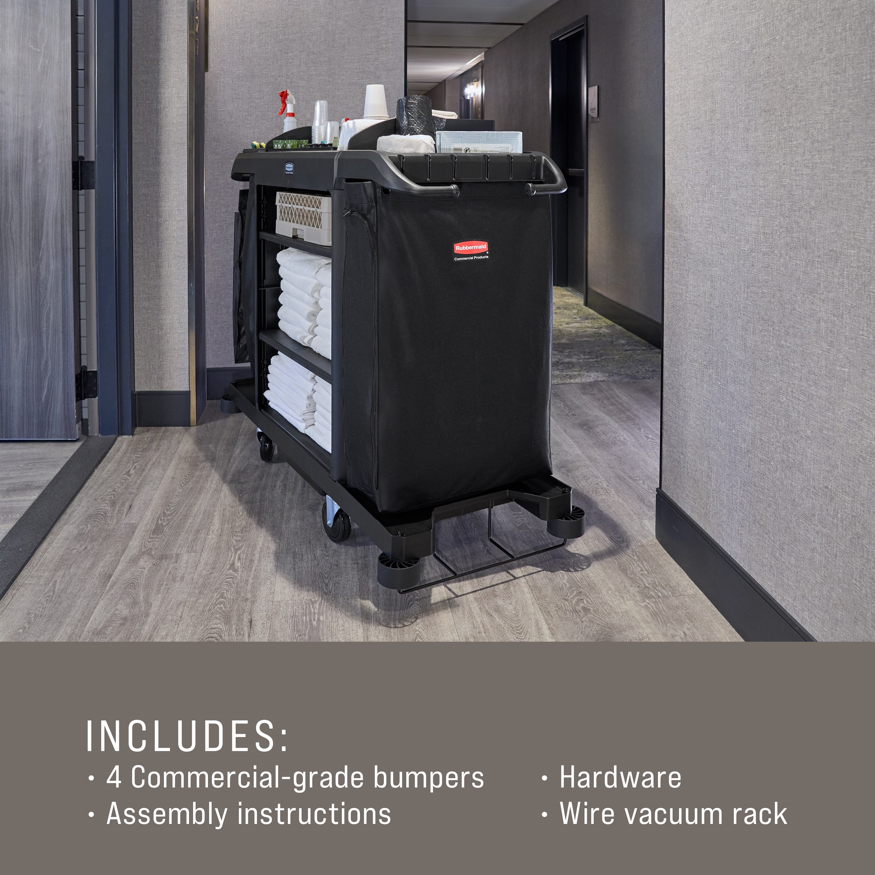 Rubbermaid Commercial Product's impact-absorbing and non-marring Housekeeping Cart Bumper Kit is designed to reduce costly wall damage.