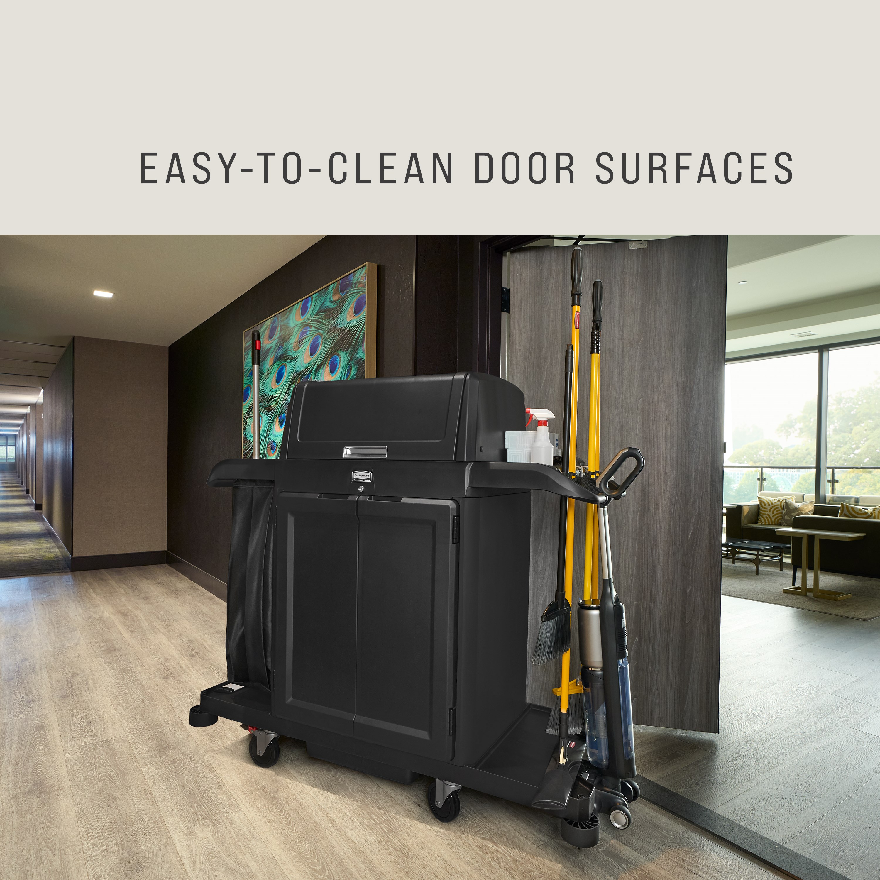 The Locking Door Kit for Housekeeping Carts helps secure and conceal your cleaning supplies and amenities throughout a housekeeping shift.