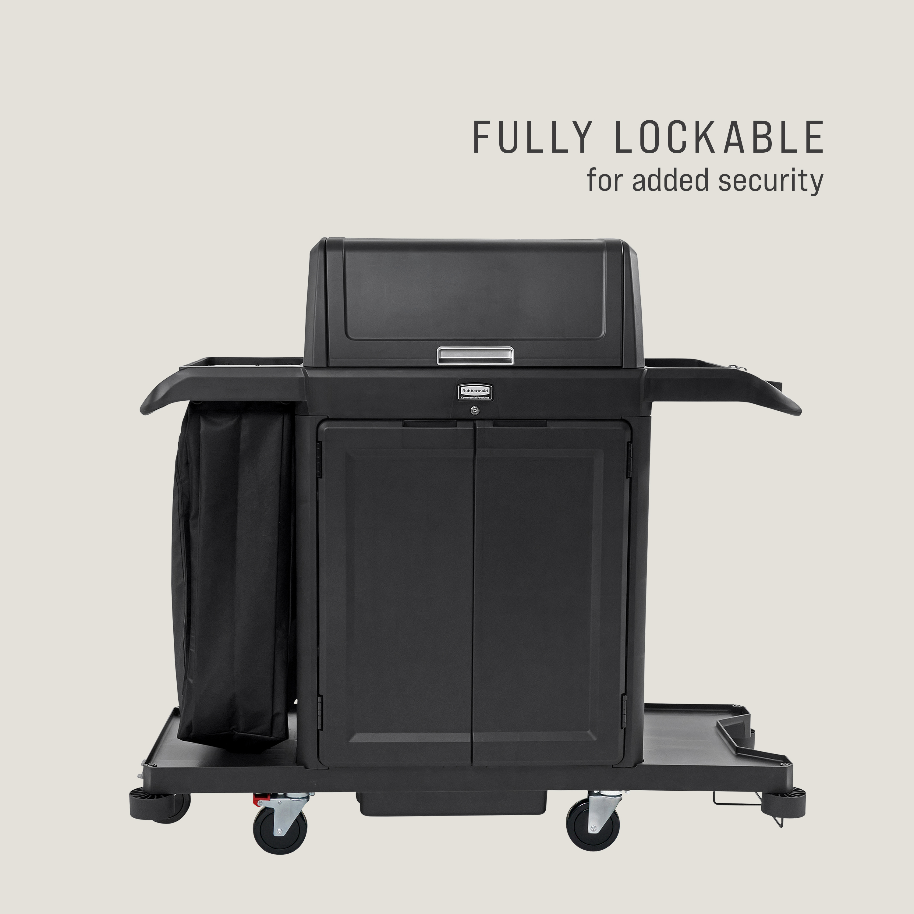 The Locking Security Hood for Housekeeping Carts secures and conceals cleaning supplies and amenities stored on the top of the cart.