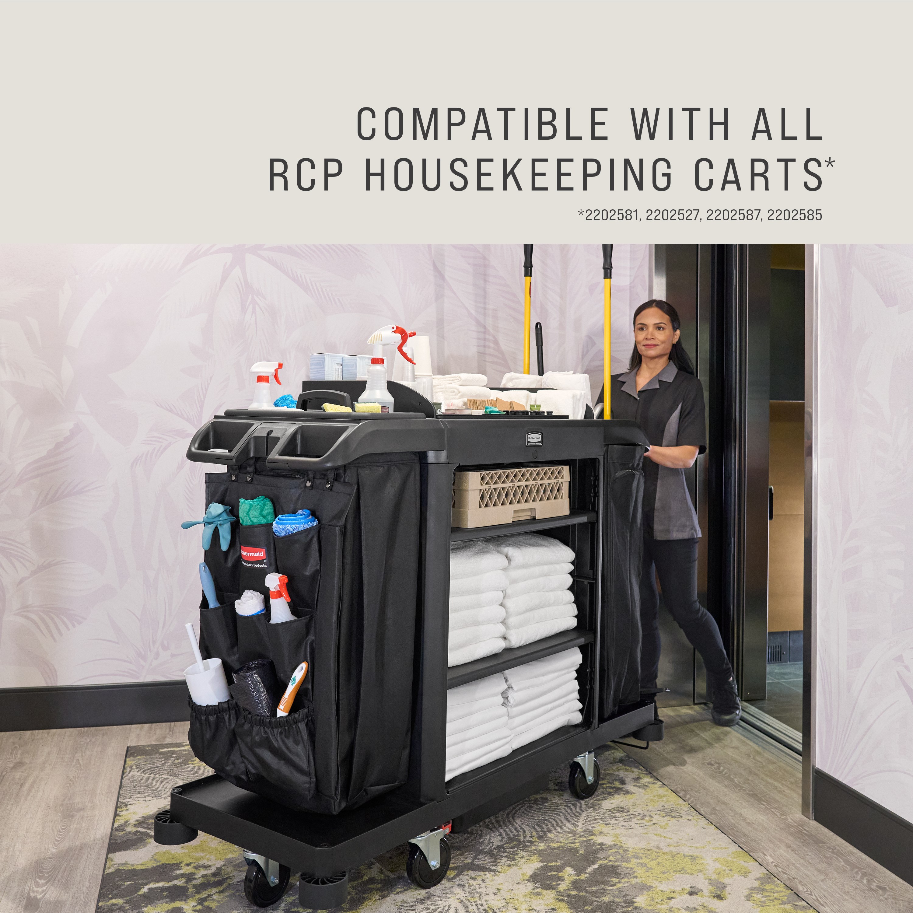 The 9-Pocket Organizer is designed to increase productivity by providing extra organization for housekeeping or janitor carts.