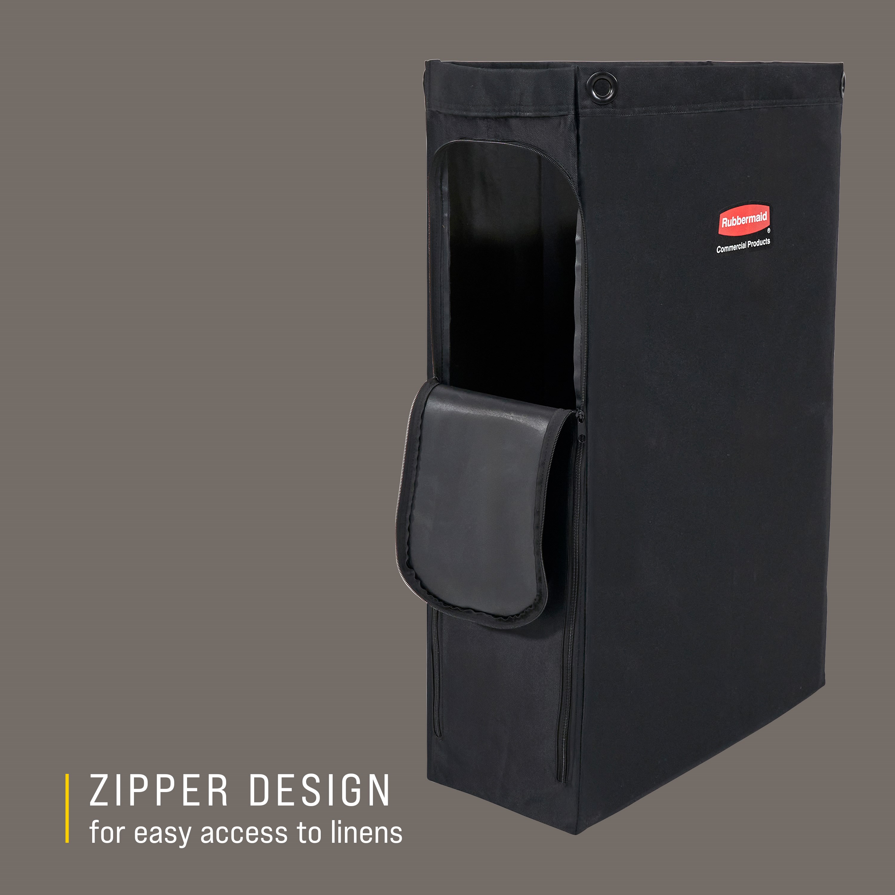 The Side-Load Linen Bag for Housekeeping Carts increases capacity for clean linens without the need for a larger cart.