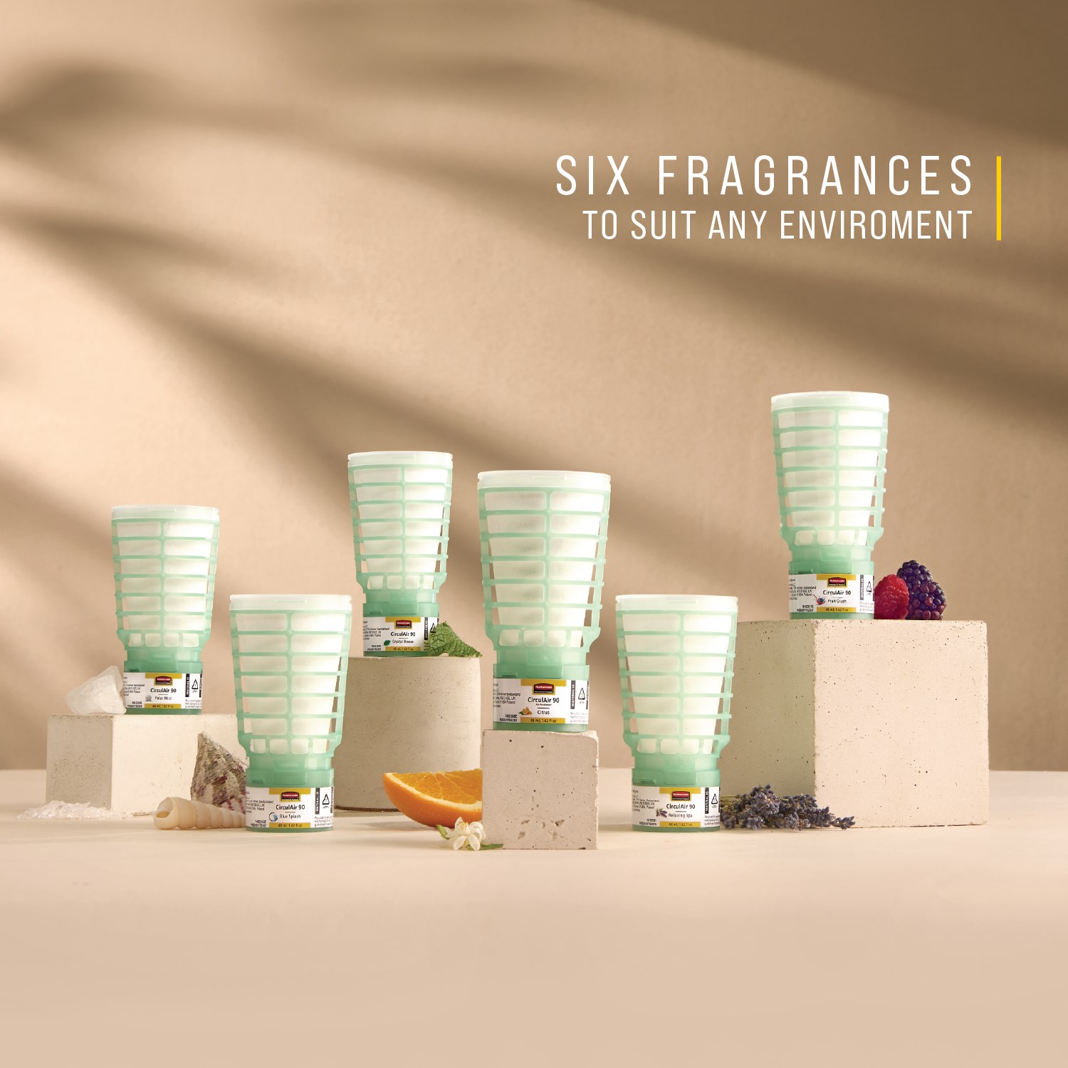 The Rubbermaid Commercial Products® CirculAir 90™ Relaxing Spa scent refill is engineered to deliver reliable air care performance with verified recyclability. Made from a single material, the refill is recyclable and requires no dismantling (EU, UK , NO, CH).