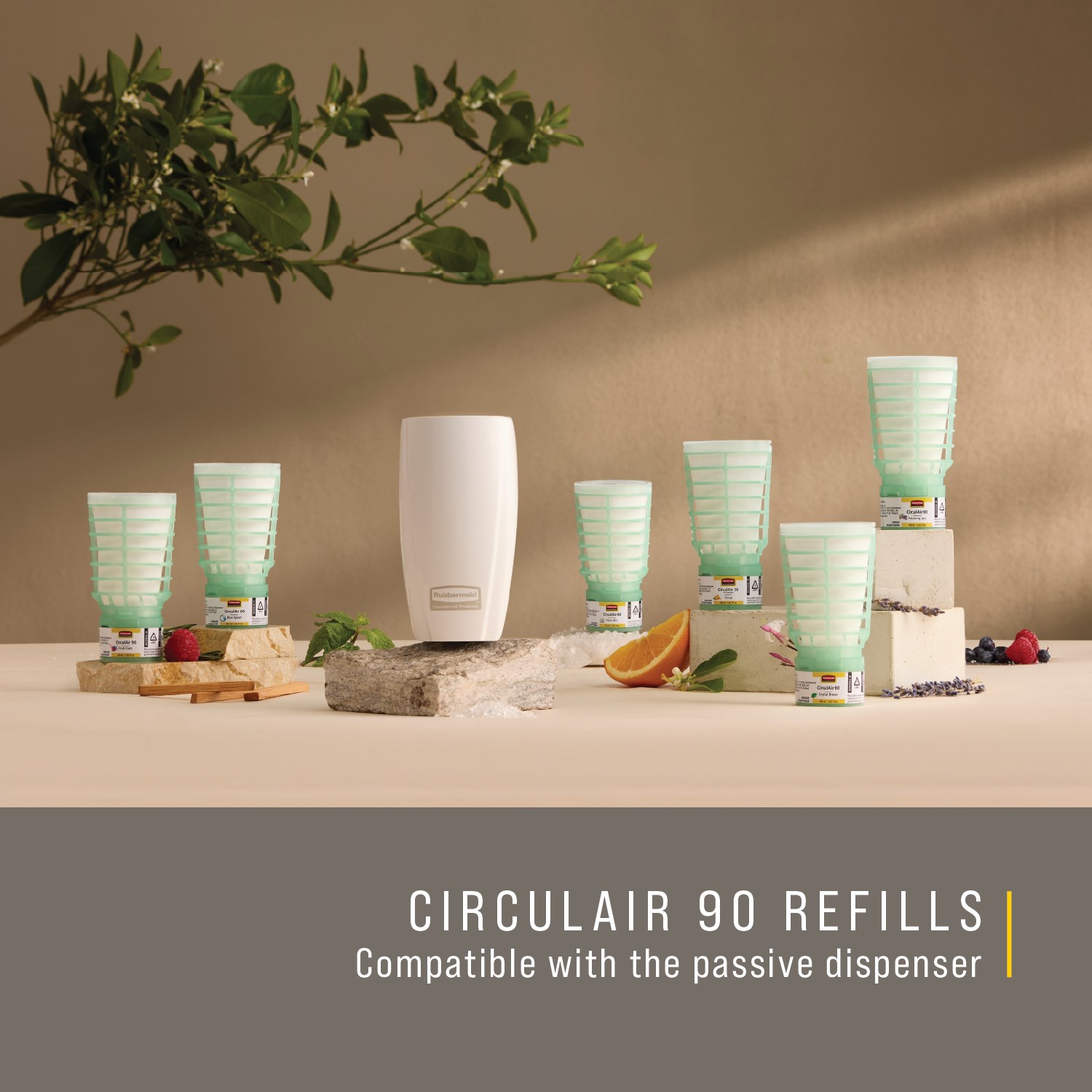 Battery-free Passive Air Care Dispenser compatible with CirculAir 90™ Air Care Refills, delivering uninterrupted performance and 90 days or more of maintenance-free fragrance.