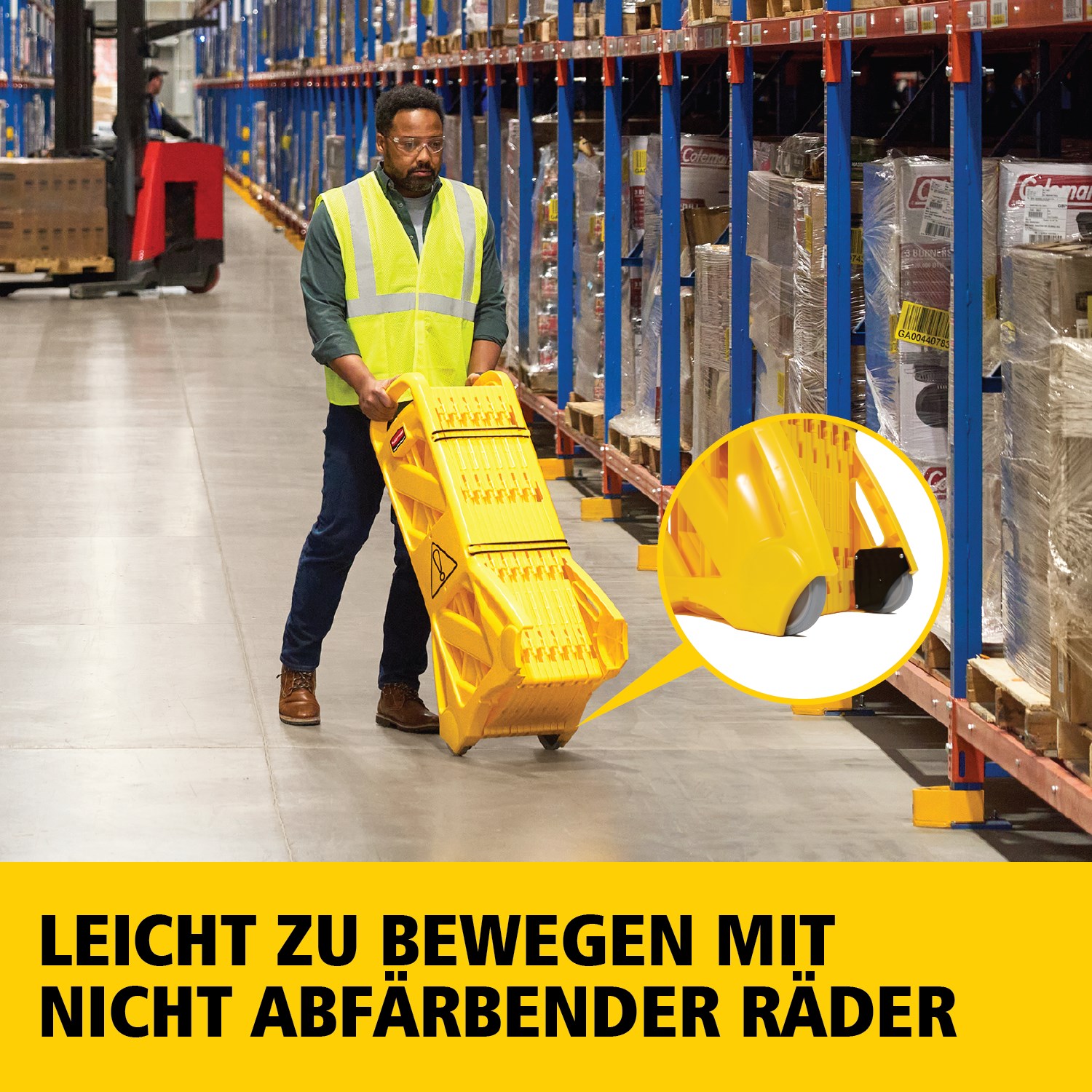 Einfach zu bedienen, gut zu sehen, schnell zu bewegen und leicht zu verstauen: Die mobile Absperrung besteht aus beweglichen Elementen mit einer Gesamtlänge von bis zu 4 Metern. Sie kann gerade, gebogen oder kreisförmig eingesetzt werden. ANSI- / OSHA-konforme Farben.