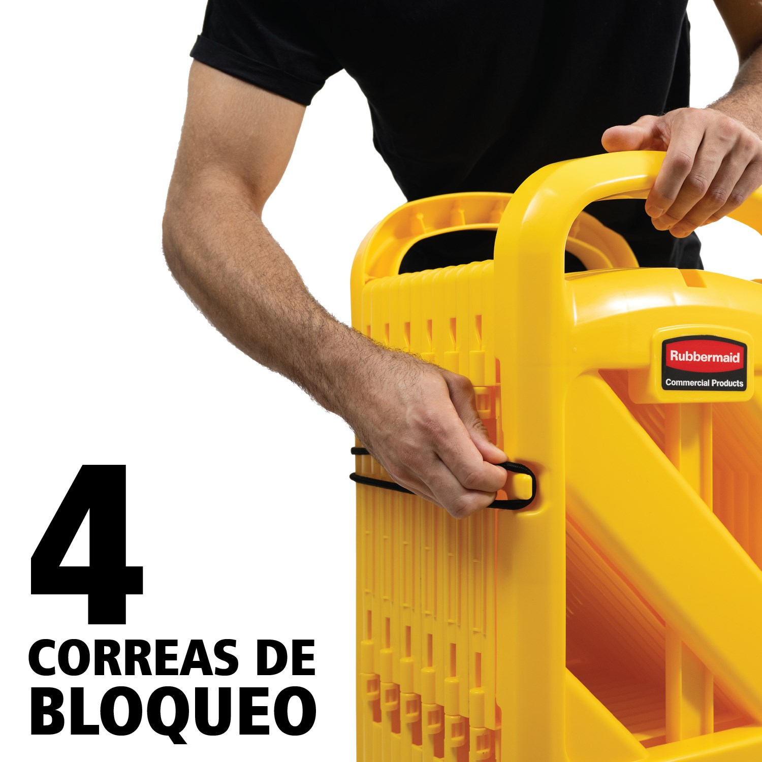 La barrera móvil es fácil de usar, de ver, de mover y de almacenar y puede extenderse hasta 4 metros gracias a los paneles articulados. Se puede utilizar recta, en curva o en círculo. Colores compatibles con el estándar ANSI/OSHA.