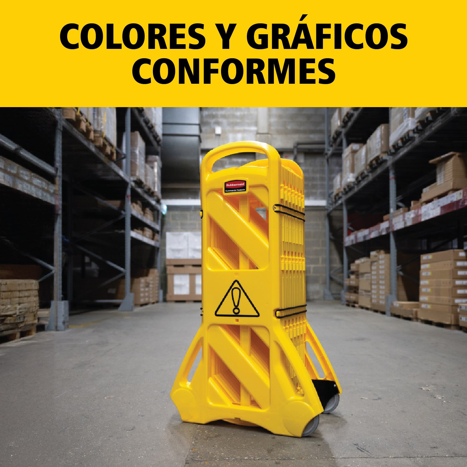 La barrera móvil es fácil de usar, de ver, de mover y de almacenar y puede extenderse hasta 4 metros gracias a los paneles articulados. Se puede utilizar recta, en curva o en círculo. Colores compatibles con el estándar ANSI/OSHA.