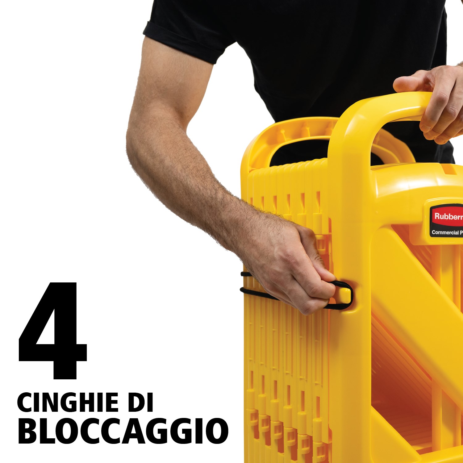 Barriera mobile facile da usare, da vedere, da spostare e da riporre composta da pannelli articolati per una lunghezza massima di 4 metri. I pannelli possono essere messi in fila oppure venire disposti a "U" oppure a cerchio. Colori conformi agli standard ANSI/OSHA.