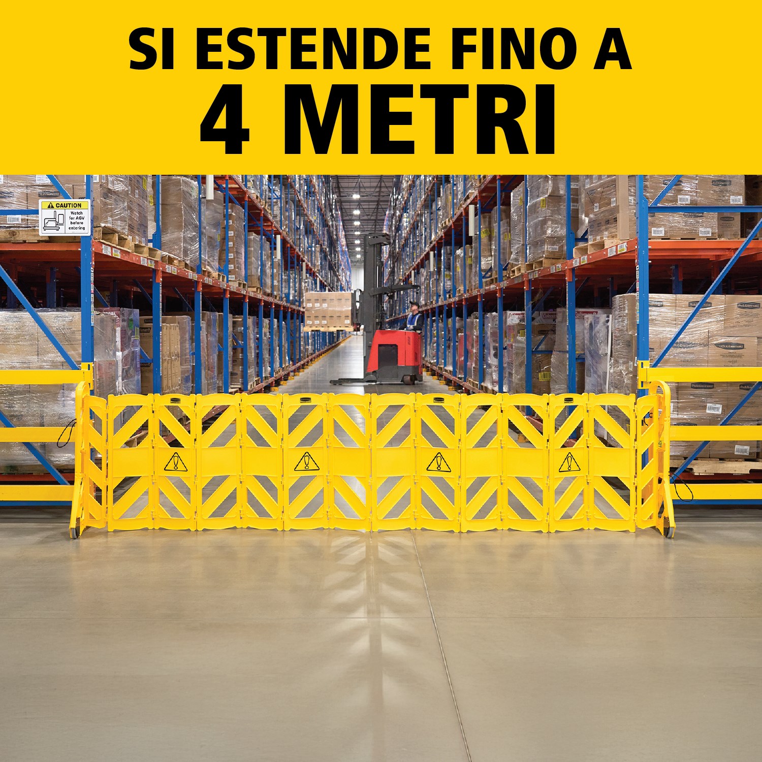 Barriera mobile facile da usare, da vedere, da spostare e da riporre composta da pannelli articolati per una lunghezza massima di 4 metri. I pannelli possono essere messi in fila oppure venire disposti a "U" oppure a cerchio. Colori conformi agli standard ANSI/OSHA.
