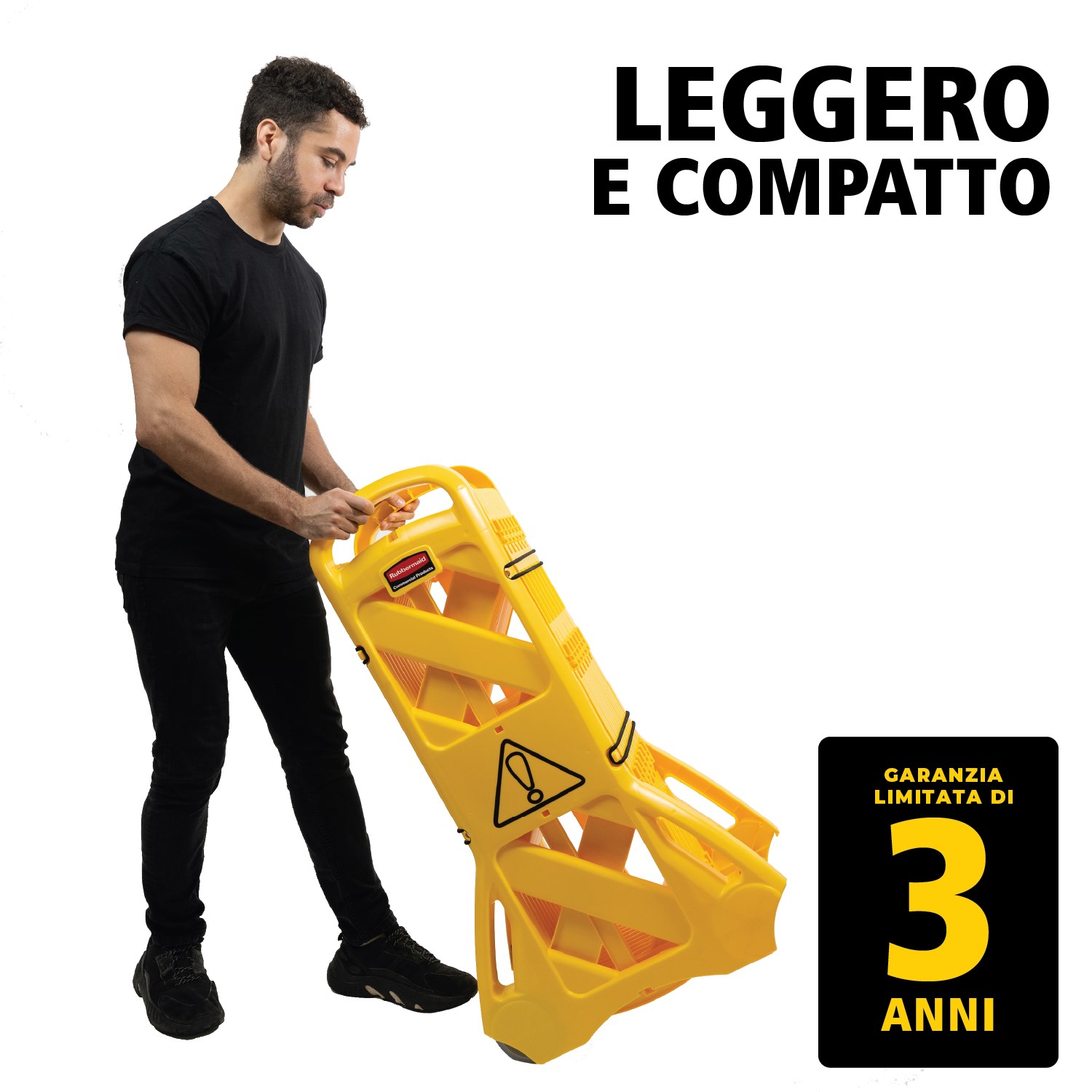 Barriera mobile facile da usare, da vedere, da spostare e da riporre composta da pannelli articolati per una lunghezza massima di 4 metri. I pannelli possono essere messi in fila oppure venire disposti a "U" oppure a cerchio. Colori conformi agli standard ANSI/OSHA.