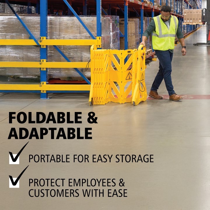 Rubbermaid Commercial Products Plastic Foldable Safety Barrier | 4m Length | For Spills, Maintenance & Construction | Yellow | FG9S1100YEL