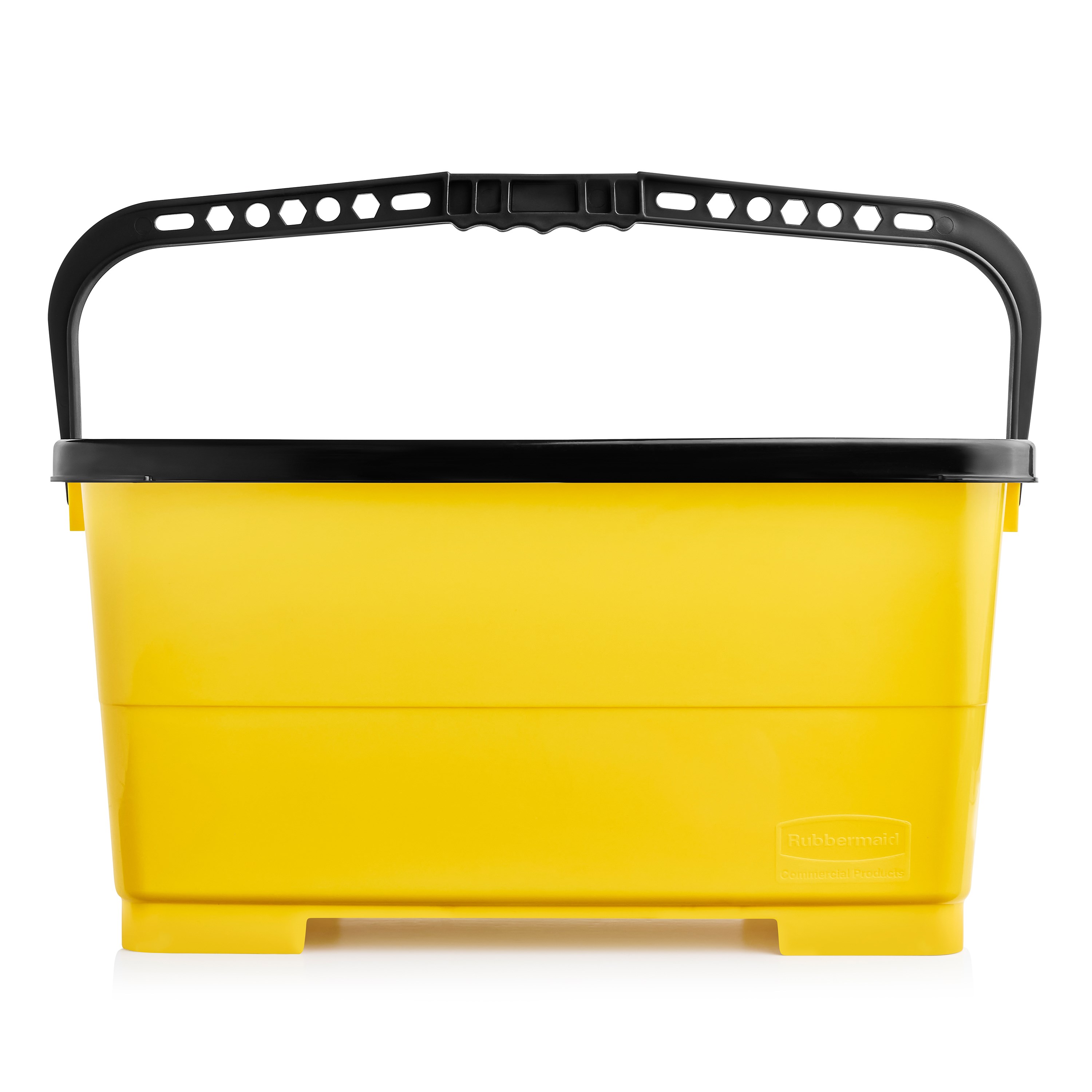 The Rubbermaid Commercial Products® Glass Cleaning Bucket with Lid has a rectangular shape to easily fits up to 18" squeegees and microfiber washers. Integrated fill lines ensure proper dilution of cleaning solutions, for less waste and optimal results.
