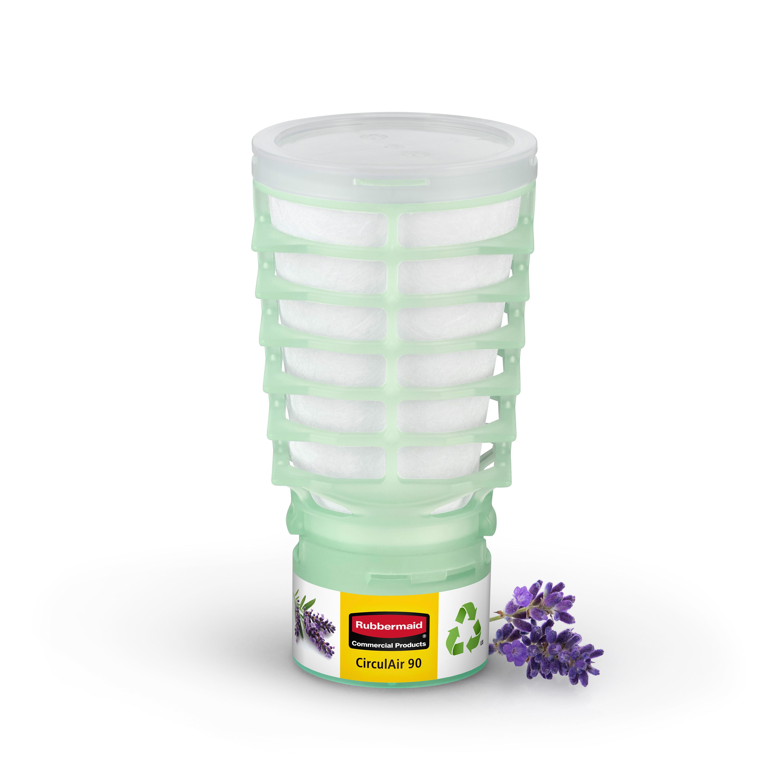 The Rubbermaid Commercial Products® CirculAir 90™ Relaxing Spa scent refill is engineered to deliver reliable air care performance that is 3rd-party verified and recycle stream ready. Made from a single material, the refill is recycle-stream-ready and requires no dismantling.