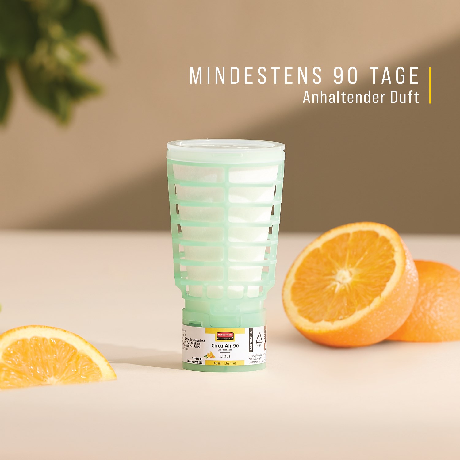 Die Duftnachfüllung CirculAir 90™ Citrus Mix von Rubbermaid Commercial Products® wurde entwickelt, um eine zuverlässige Leistung im Bereich der Luftpflege zu bieten – mit bestätigter Recyclingfähigkeit.
Hergestellt aus einem einzigen Material ist die Nachfüllung recycelbar und erfordert kein Zerlegen (EU, UK, NO, CH).