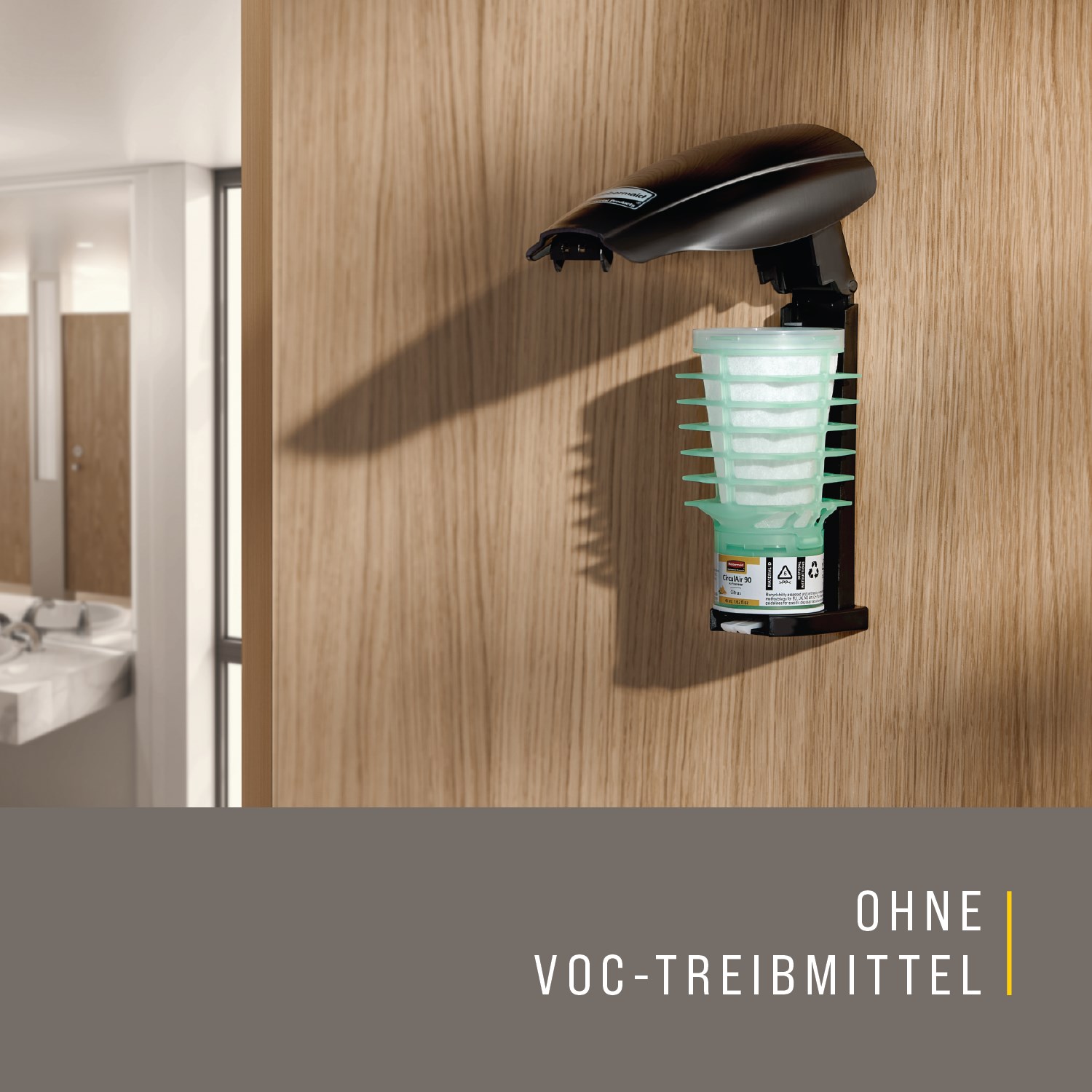 Batterieloser passiver Lufterfrischer-Spender, kompatibel mit CirculAir 90™ Duftnachfüllungen, für einen unterbrechungsfreien Betrieb und über 90 Tage wartungsfreie Duftabgabe.