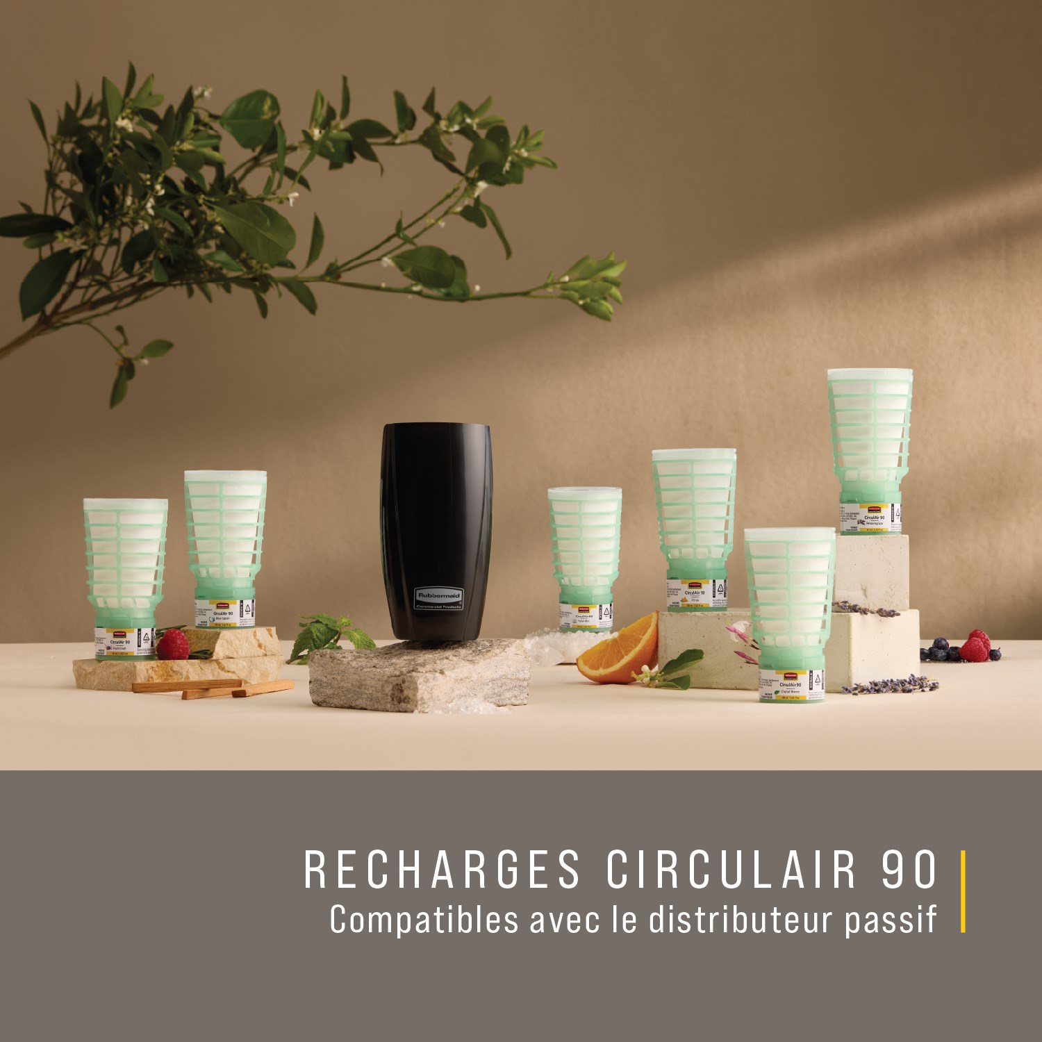 Diffuseur passif sans pile compatible avec les recharges CirculAir 90™, offrant des performances ininterrompues et plus de 90 jours de parfum sans entretien.