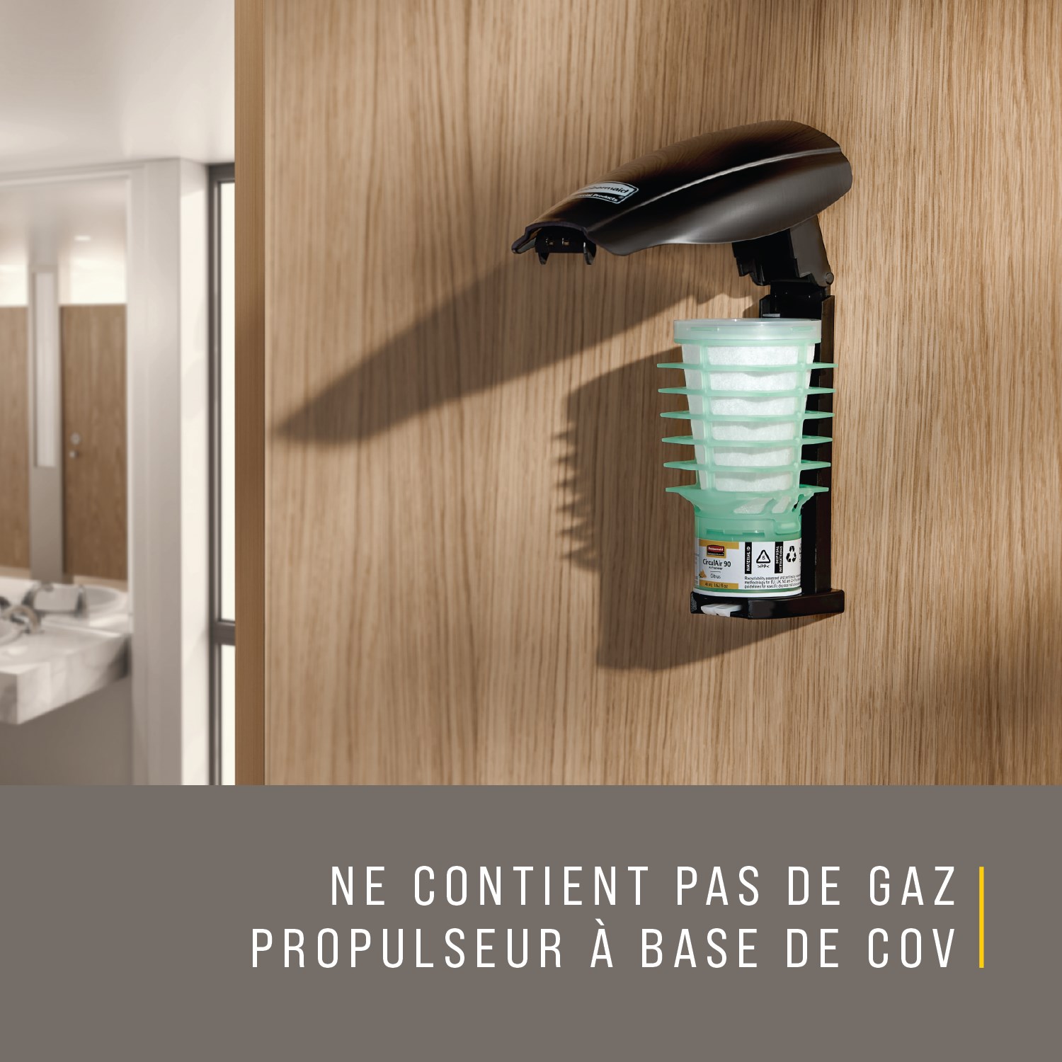 Diffuseur passif sans pile compatible avec les recharges CirculAir 90™, offrant des performances ininterrompues et plus de 90 jours de parfum sans entretien.