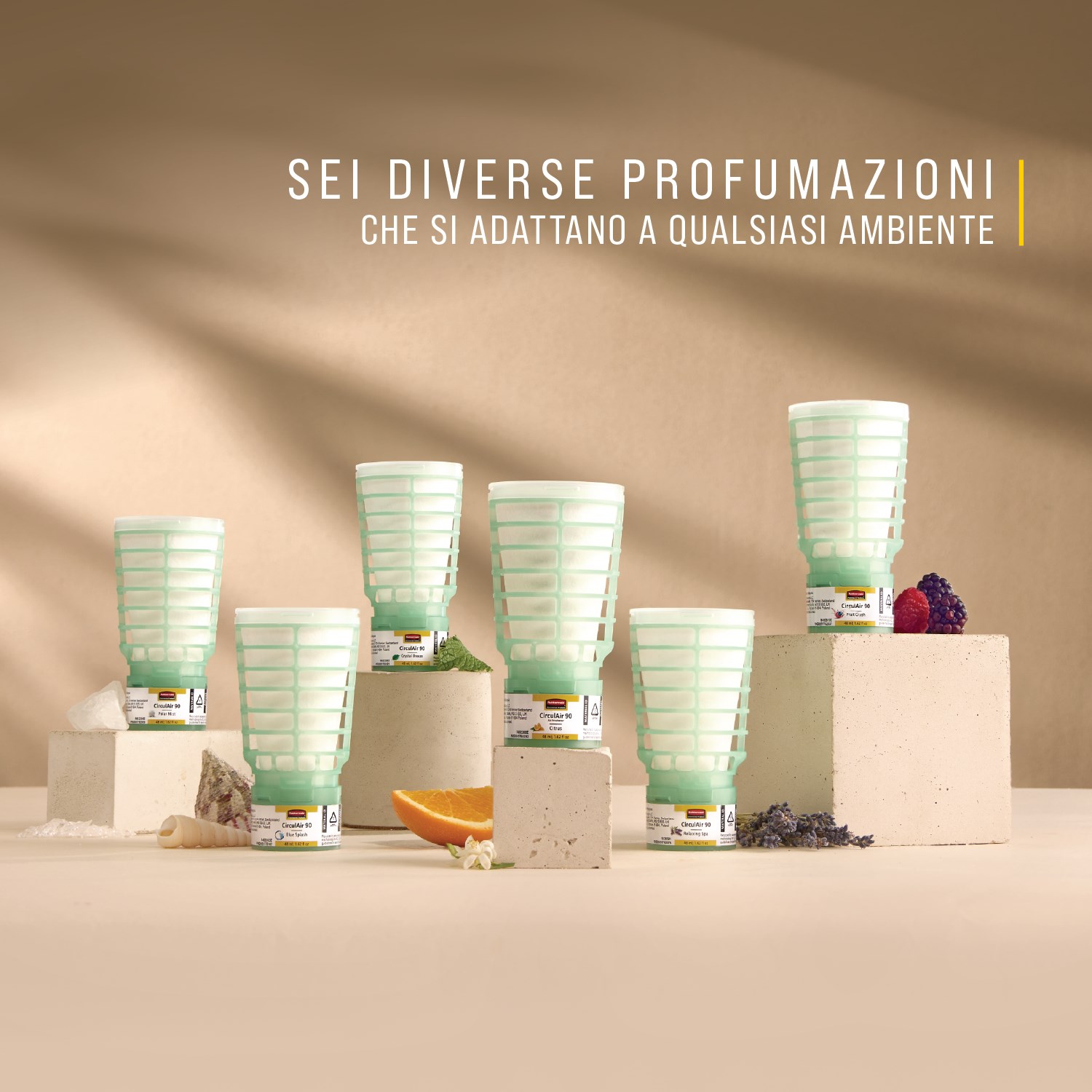 La ricarica profumata CirculAir 90™ Relaxing Spa di Rubbermaid Commercial Products® è progettata per garantire prestazioni affidabili nella cura dell’aria, con riciclabilità verificata. Realizzata in un unico materiale, la ricarica è riciclabile e non richiede alcuno smontaggio (UE, UK, NO, CH).