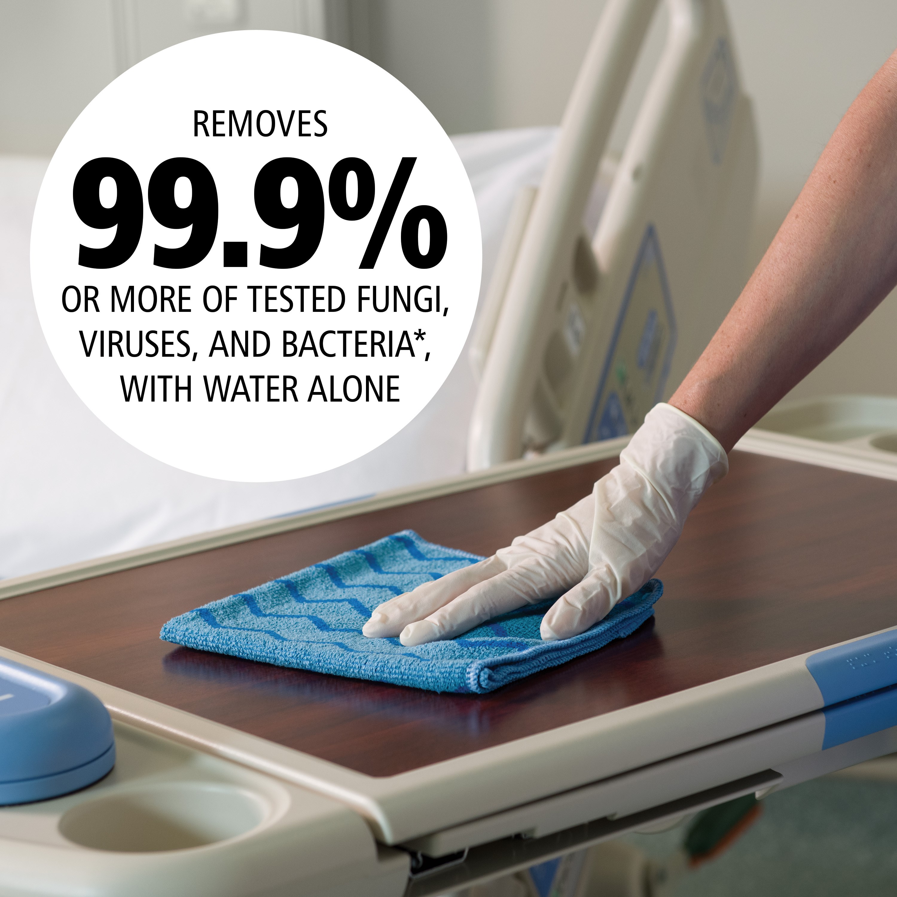 HYGEN™ Microfiber is proven to remove 99.9% or more of tested fungi, viruses, and bacteria*. Combining superior microfiber with a built-in scrubber, HYGEN™ Microfiber helps prevent cross-transmission and reduces the risk of healthcare-associated infections.
