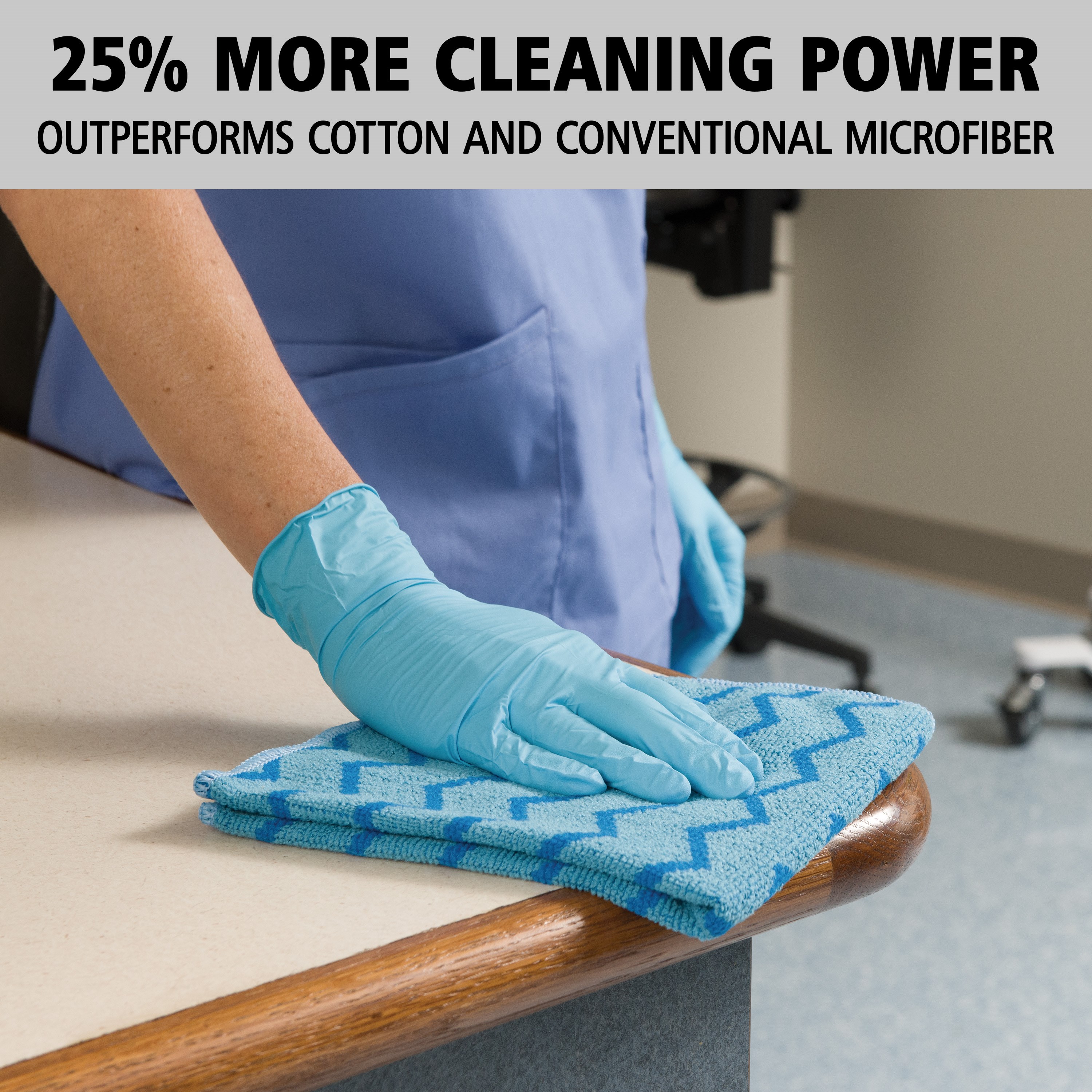 HYGEN™ Microfiber is proven to remove 99.9% or more of tested fungi, viruses, and bacteria*. Combining superior microfiber with a built-in scrubber, HYGEN™ Microfiber helps prevent cross-transmission and reduces the risk of healthcare-associated infections.