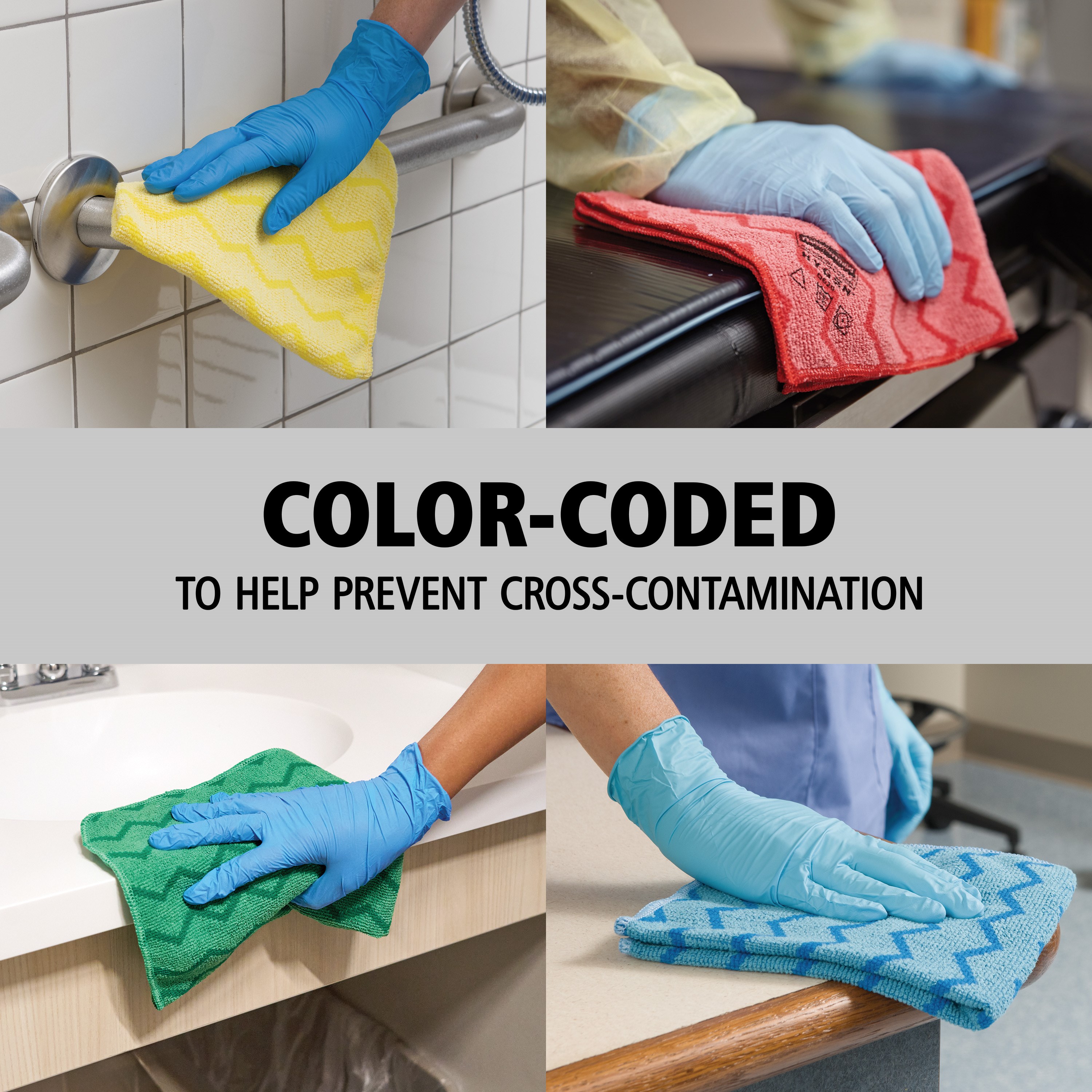 HYGEN™ Microfiber is proven to remove 99.9% or more of tested fungi, viruses, and bacteria*. Combining superior microfiber with a built-in scrubber, HYGEN™ Microfiber helps prevent cross-transmission and reduces the risk of healthcare-associated infections.