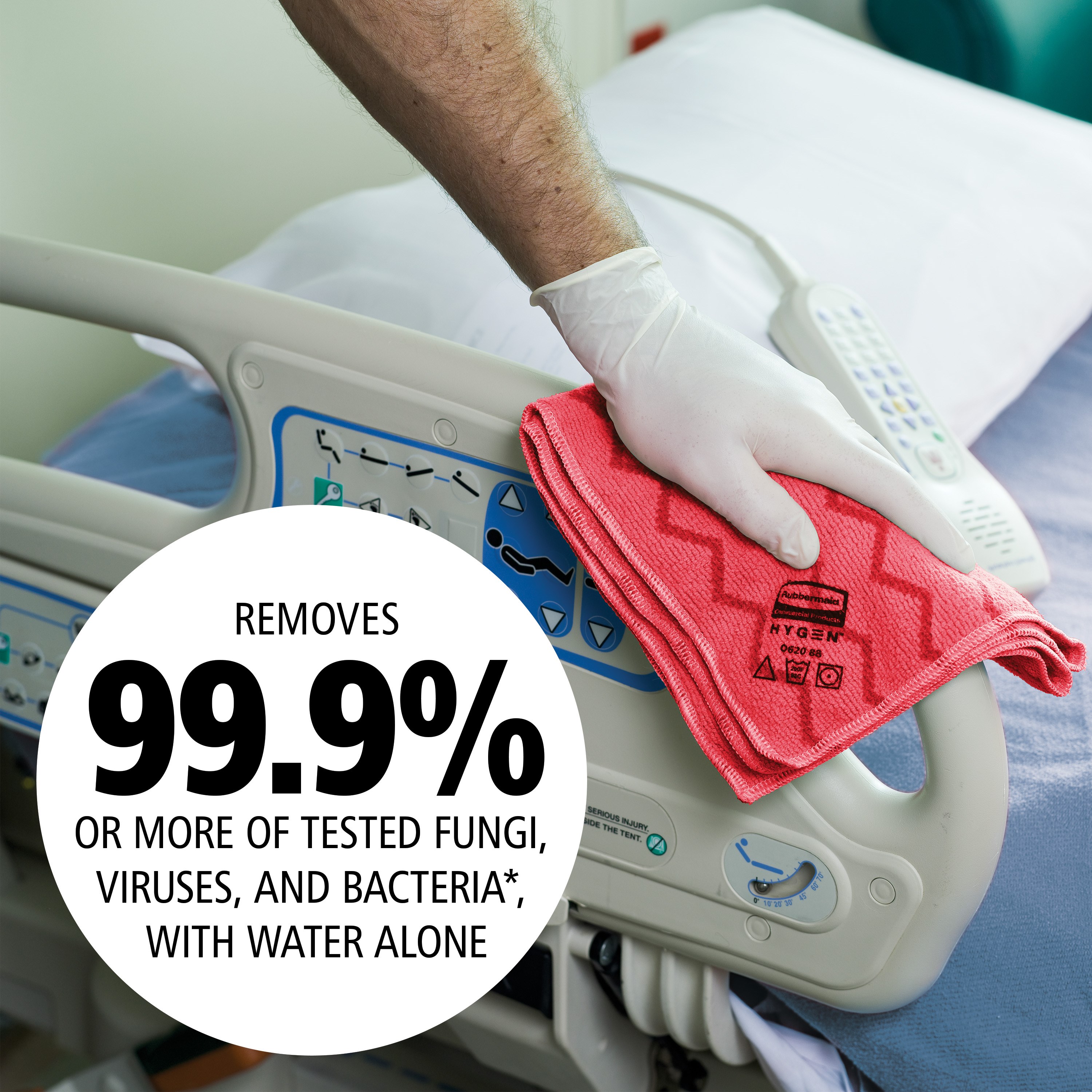 HYGEN™ Microfiber is proven to remove 99.9% or more of tested fungi, viruses, and bacteria*. Combining superior microfiber with a built-in scrubber, HYGEN™ Microfiber helps prevent cross-transmission and reduces the risk of healthcare-associated infections.