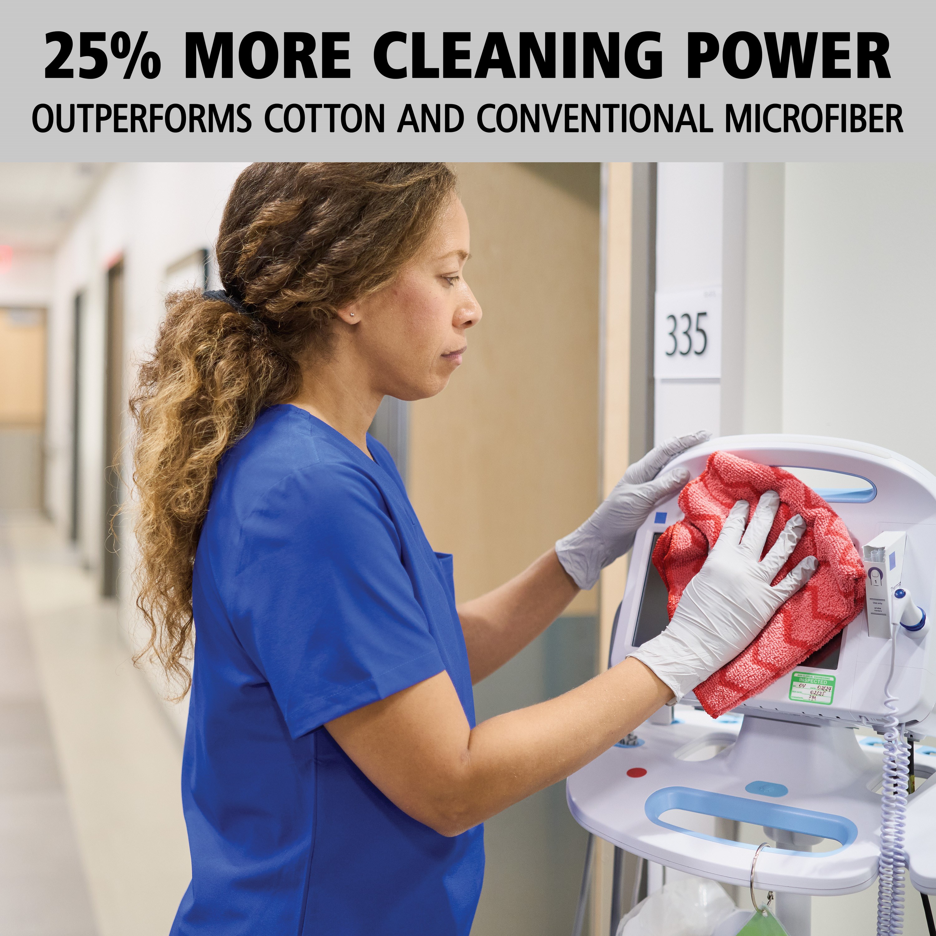 HYGEN™ Microfiber is proven to remove 99.9% or more of tested fungi, viruses, and bacteria*. Combining superior microfiber with a built-in scrubber, HYGEN™ Microfiber helps prevent cross-transmission and reduces the risk of healthcare-associated infections.