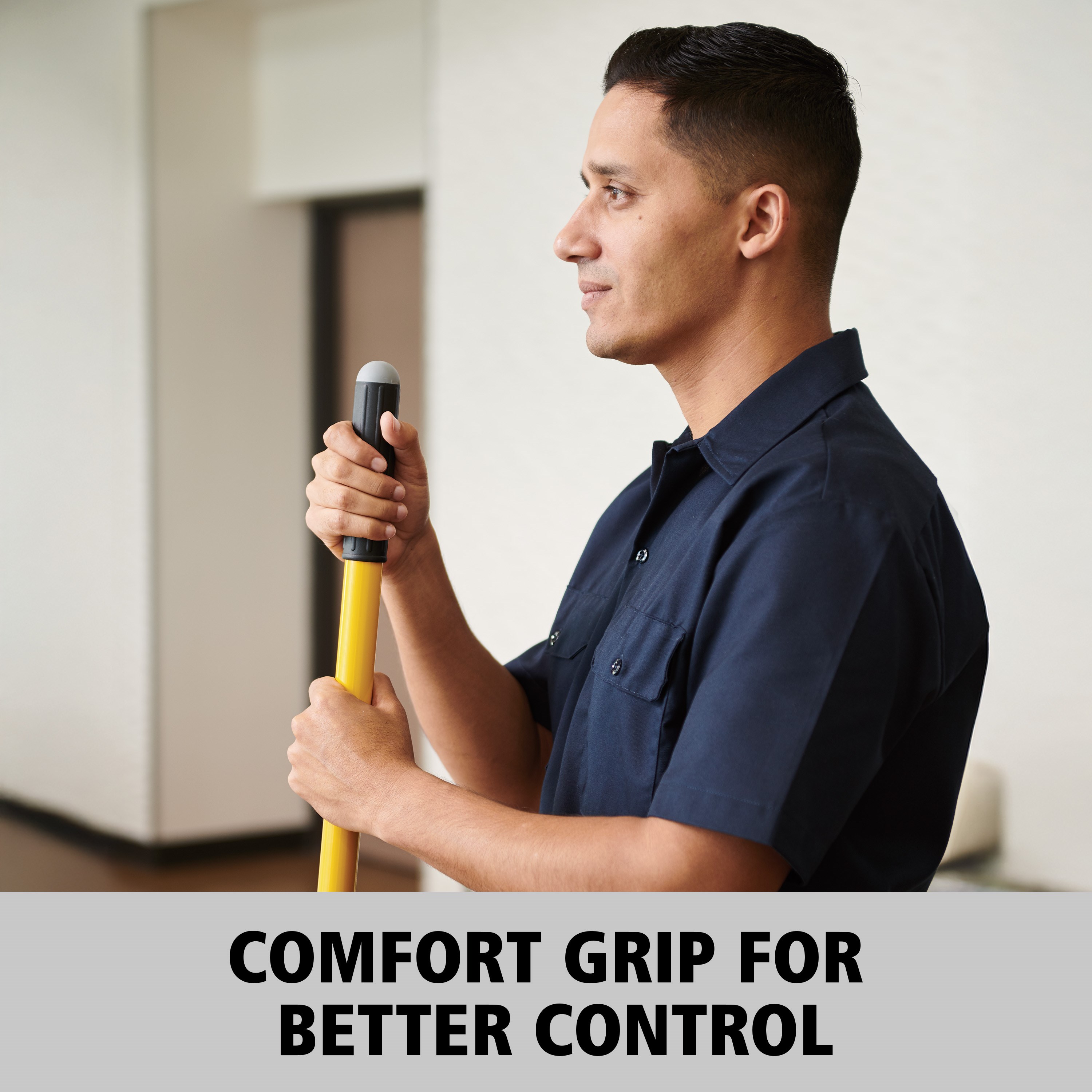 HYGEN™ Quick-Connect handles and poles make cleaning more efficient in every area of the facility by reaching the highest spaces with ease. The unique connection mechanism allows for easy, time-saving tool exchange.