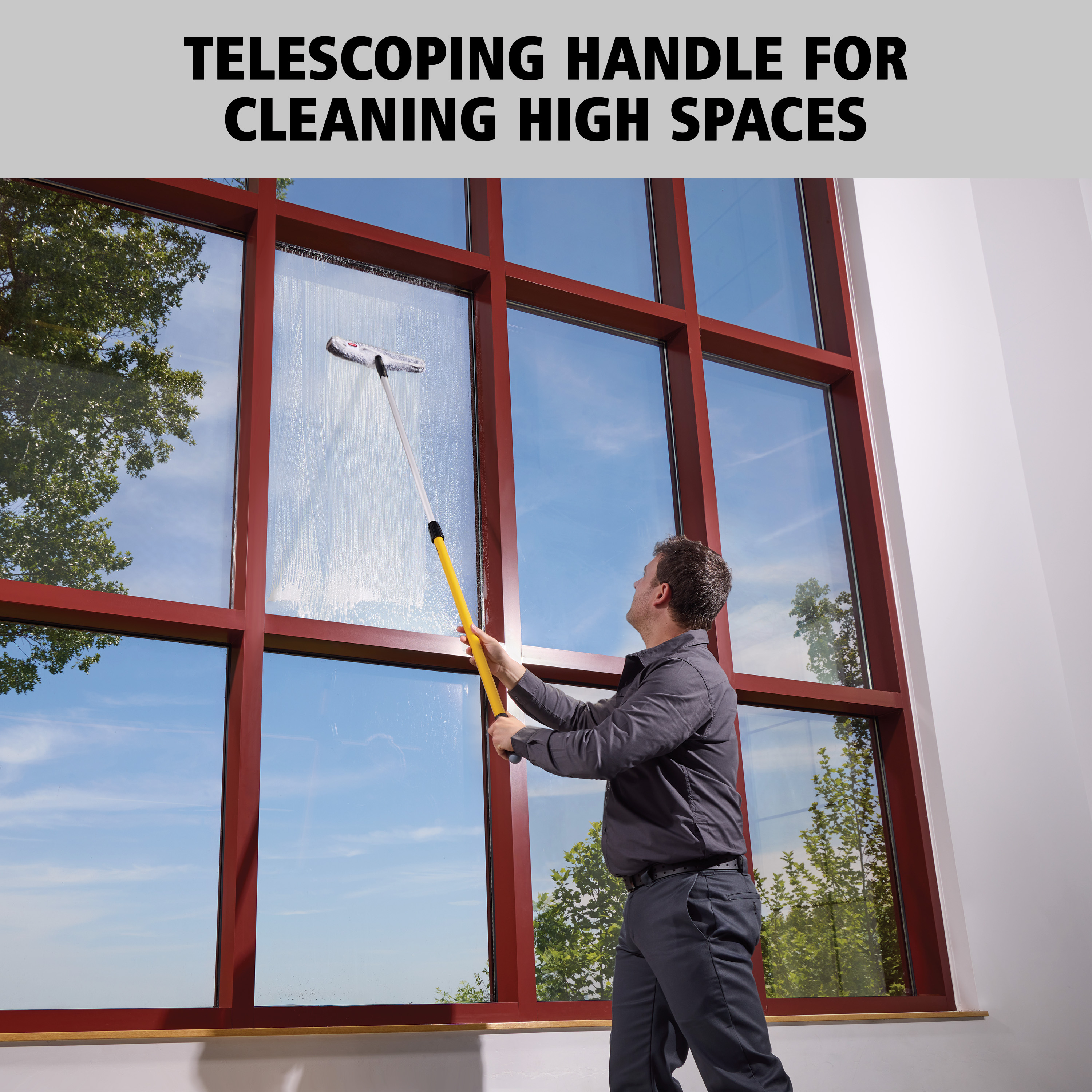 The Rubbermaid Commercial HYGEN™ Quick-Connect handles and poles make cleaning more efficient in every area of the facility. The unique connection mechanism allows for easy, time-saving tool exchange.