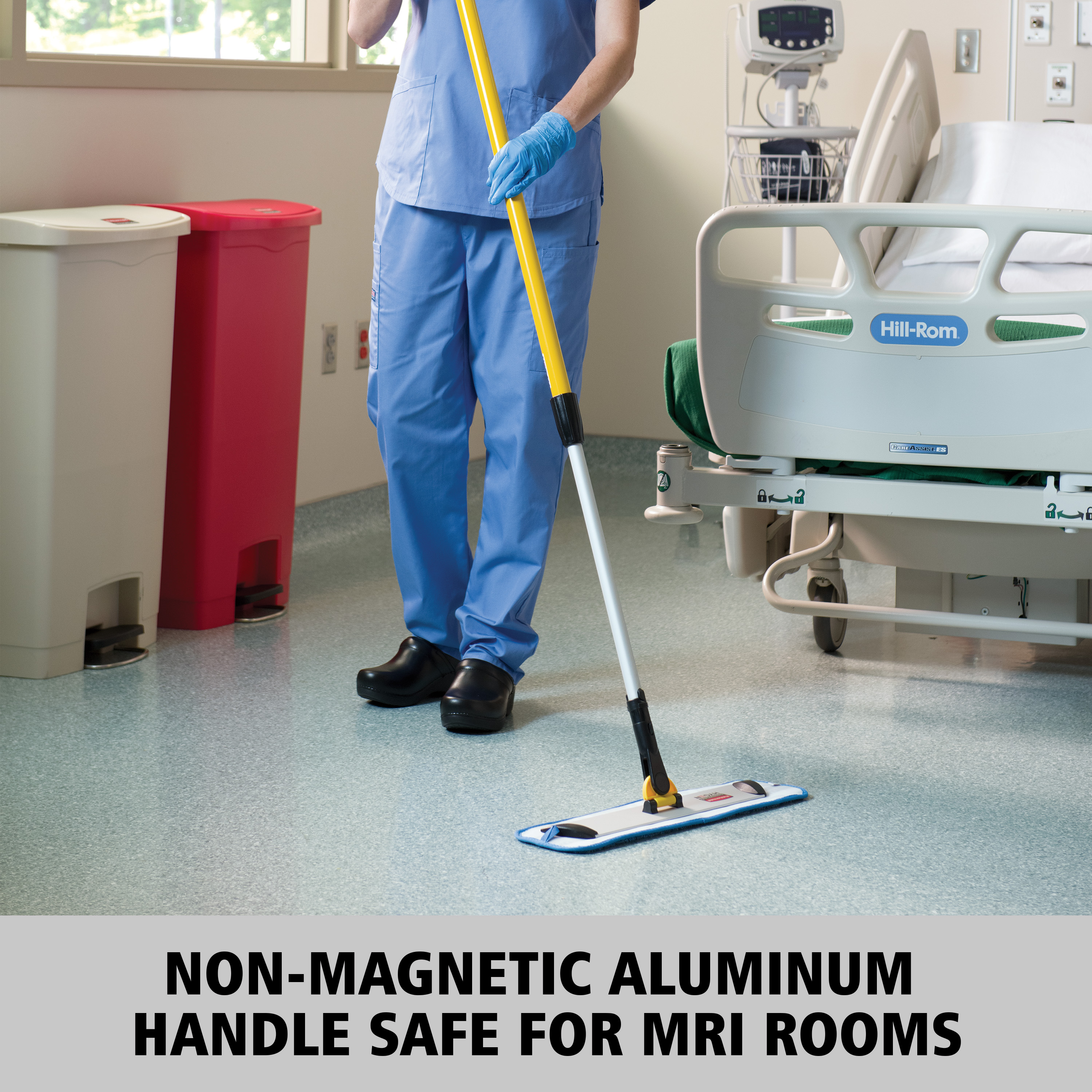 The Rubbermaid Commercial HYGEN™ Quick-Connect handles and poles make cleaning more efficient in every area of the facility. The unique connection mechanism allows for easy, time-saving tool exchange.