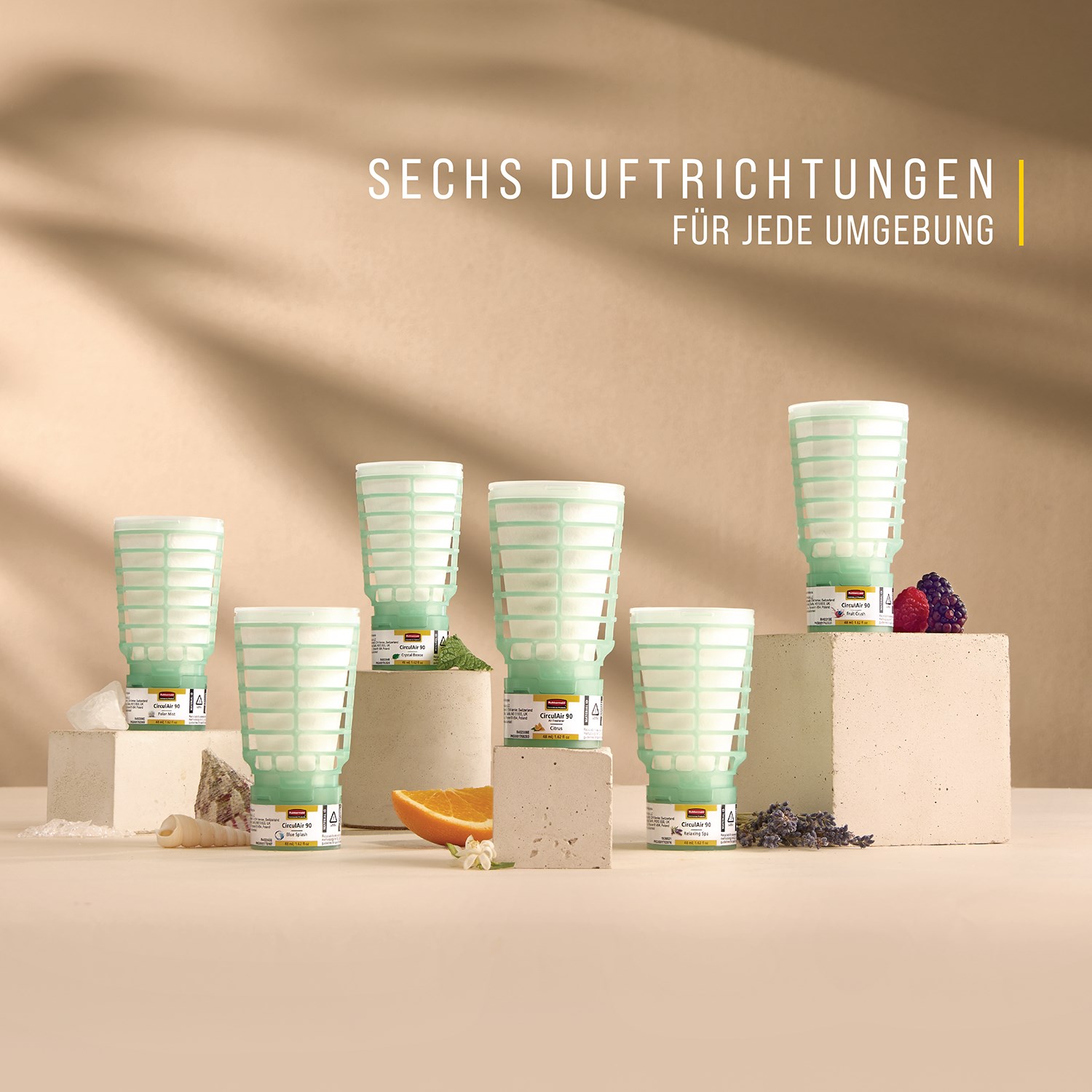 Die CirculAir 90™ Relaxing Spa‑Nachfüllung von Rubbermaid Commercial Products® wurde entwickelt, um eine zuverlässige Luftpflegeleistung mit bestätigter Recyclingfähigkeit zu gewährleisten. Die Nachfüllung besteht aus einem einzigen Material, ist vollständig recycelbar und erfordert kein Zerlegen (EU, UK, NO, CH).