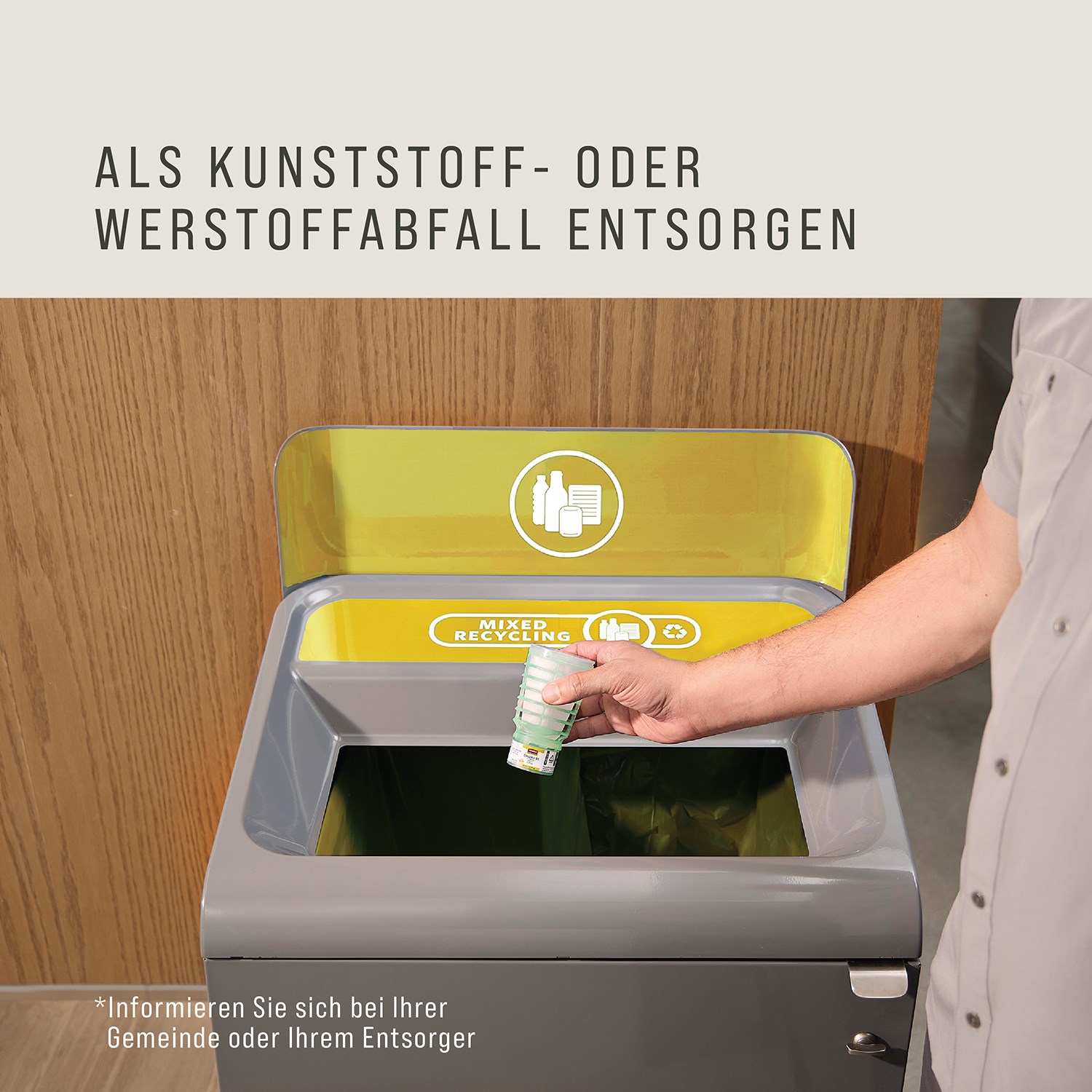 Die CirculAir 90™ Relaxing Spa‑Nachfüllung von Rubbermaid Commercial Products® wurde entwickelt, um eine zuverlässige Luftpflegeleistung mit bestätigter Recyclingfähigkeit zu gewährleisten. Die Nachfüllung besteht aus einem einzigen Material, ist vollständig recycelbar und erfordert kein Zerlegen (EU, UK, NO, CH).
