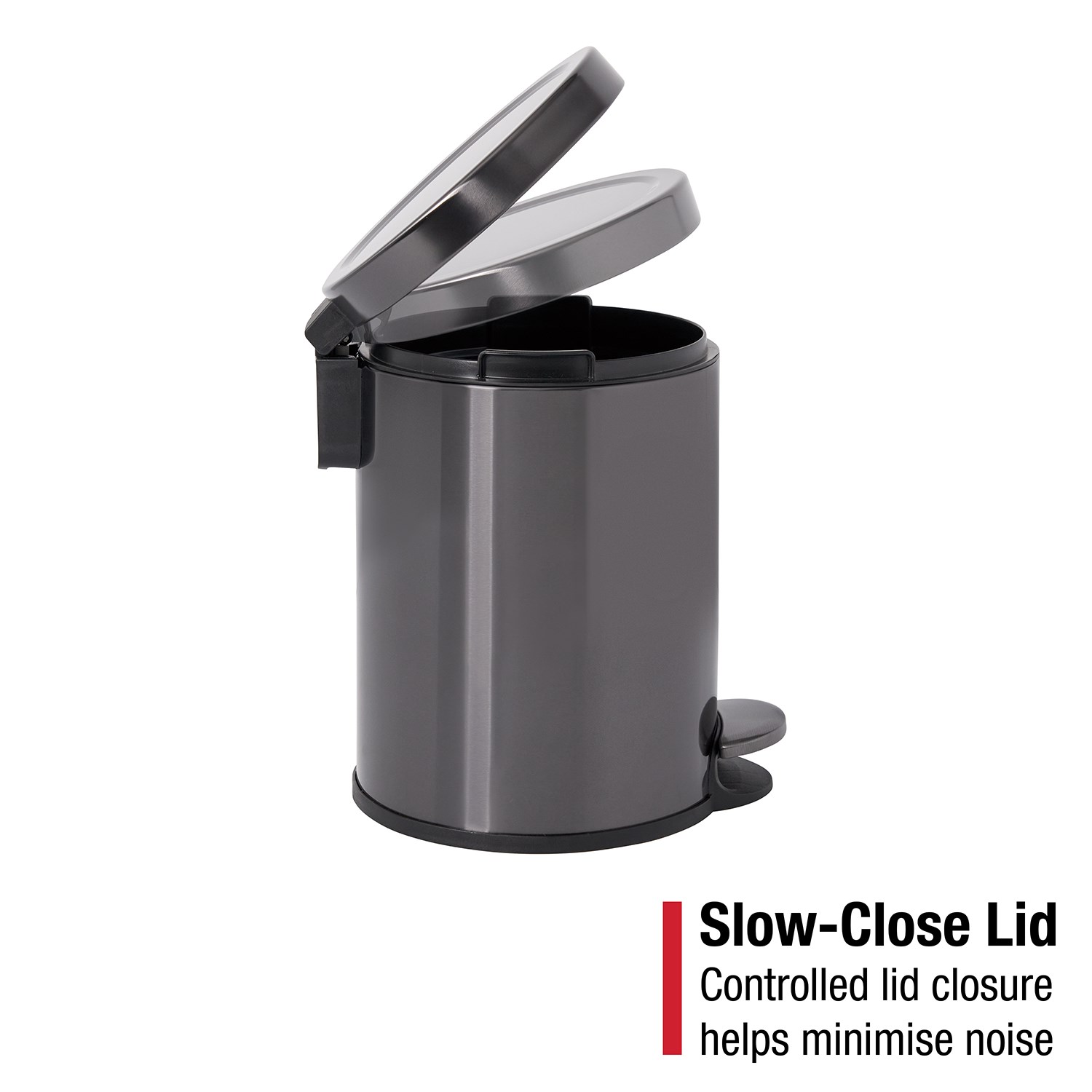 Compact 6L stainless steel step-on bin with lid, ideal for washrooms and hotel rooms.
Rubbermaid design with slow-close lid, fingerprint-resistant finish, and removable liner. Rubbermaid hands-free pedal and slow-close lid, ideal for offices, hotels, and washrooms.