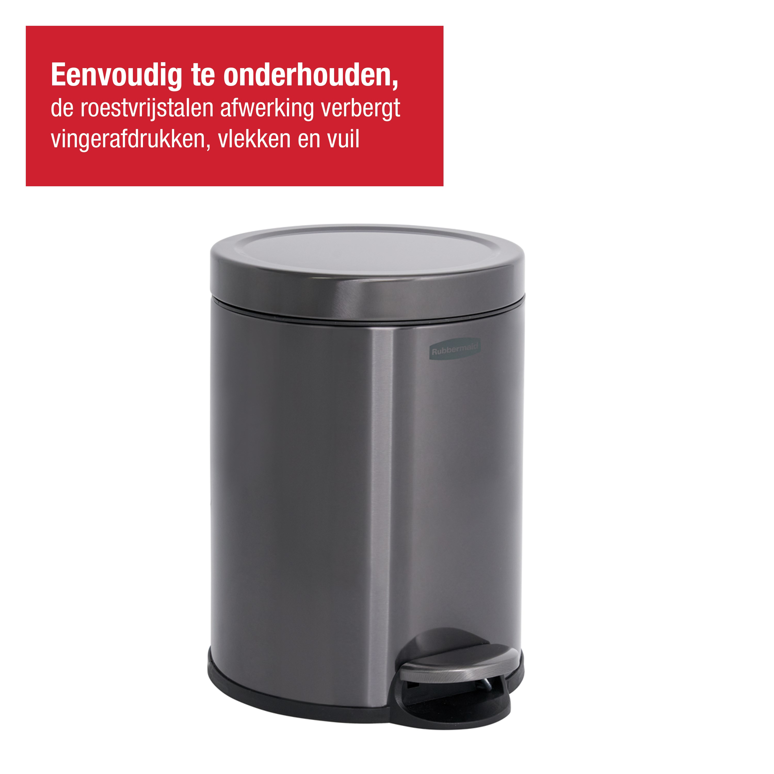 Rubbermaid 6L/1.6G Stainless Steel Round Step-On Wastebasket, Charcoal Thumbnail 4