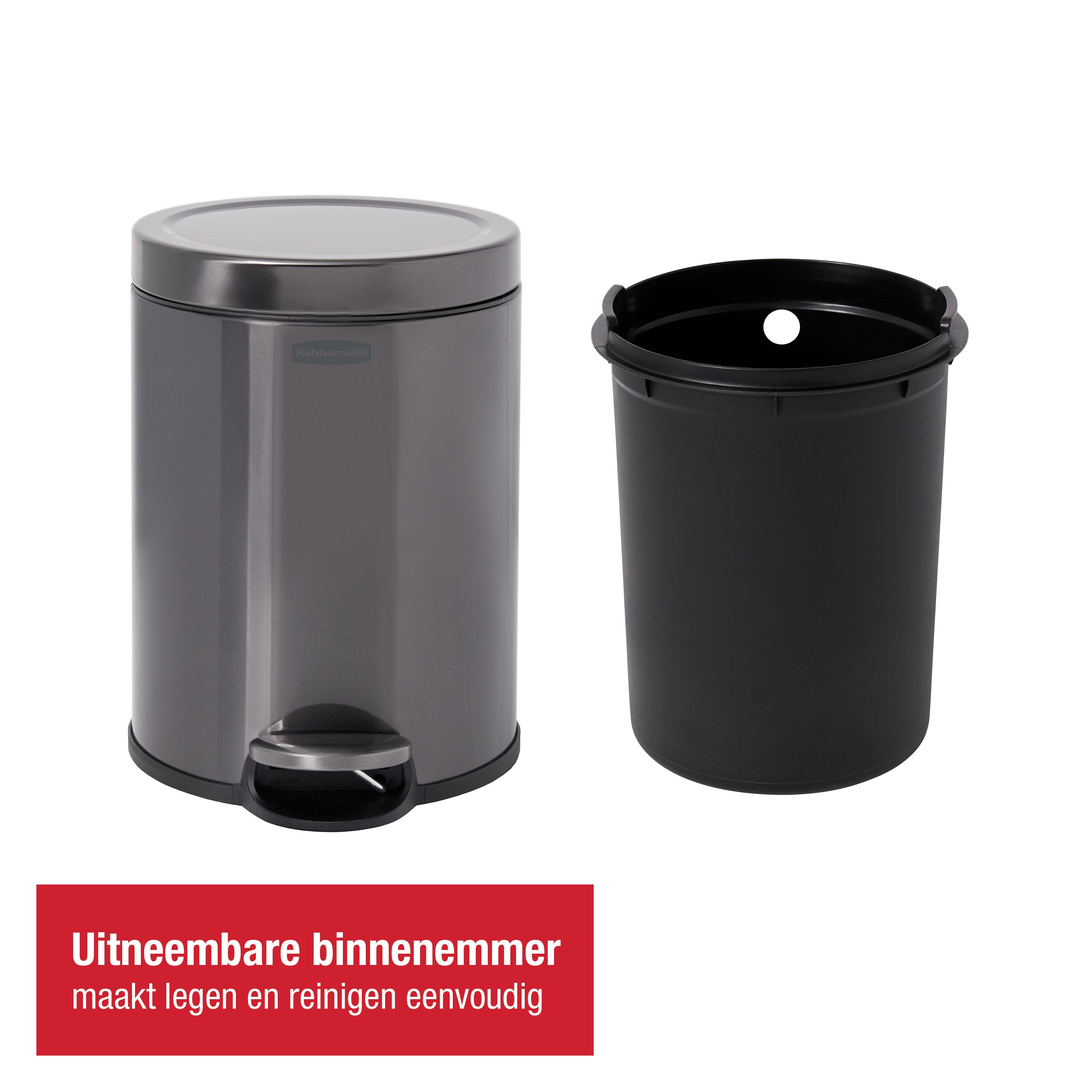 Rubbermaid 6L/1.6G Stainless Steel Round Step-On Wastebasket, Charcoal Thumbnail 2