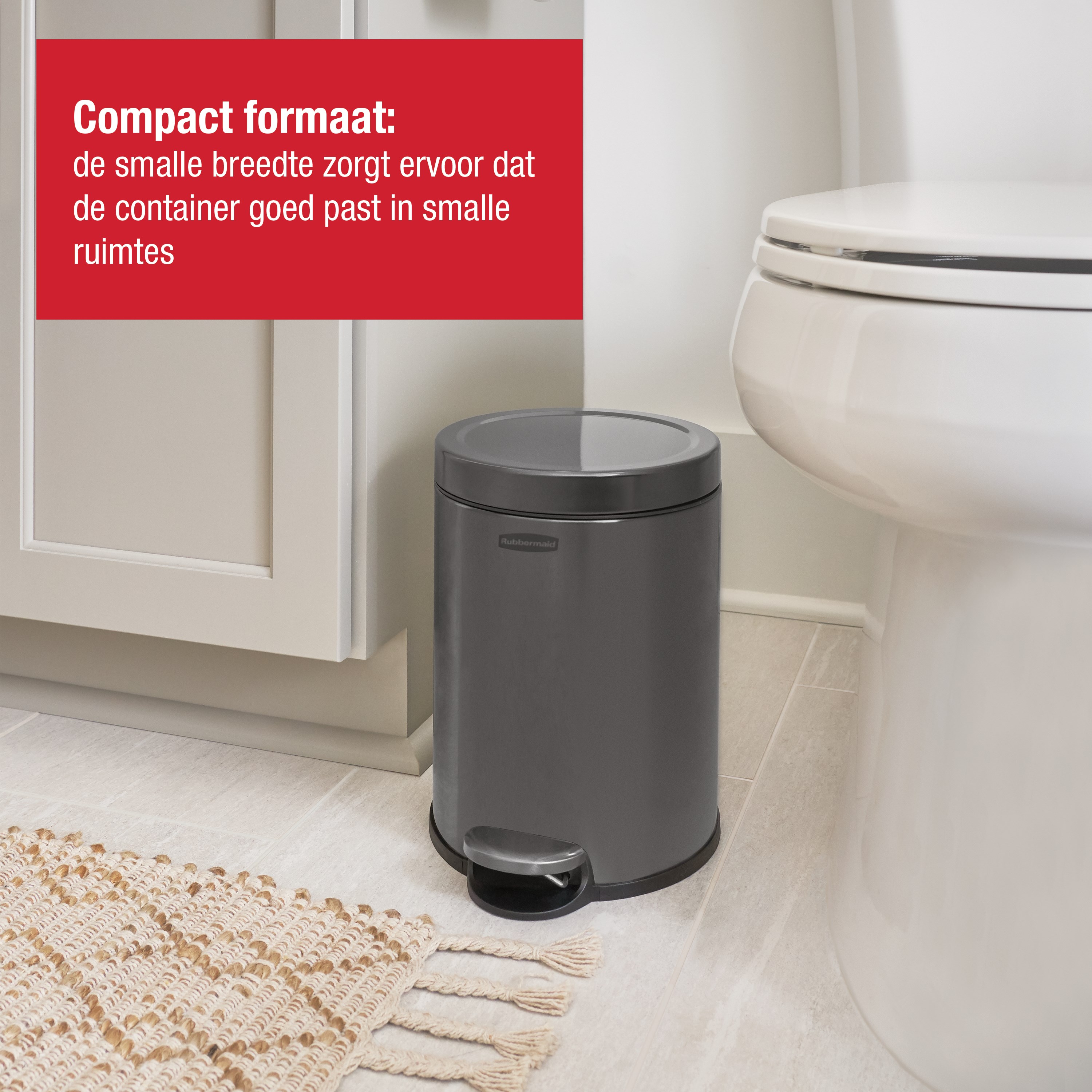 Rubbermaid 6L/1.6G Stainless Steel Round Step-On Wastebasket, Charcoal Thumbnail 1