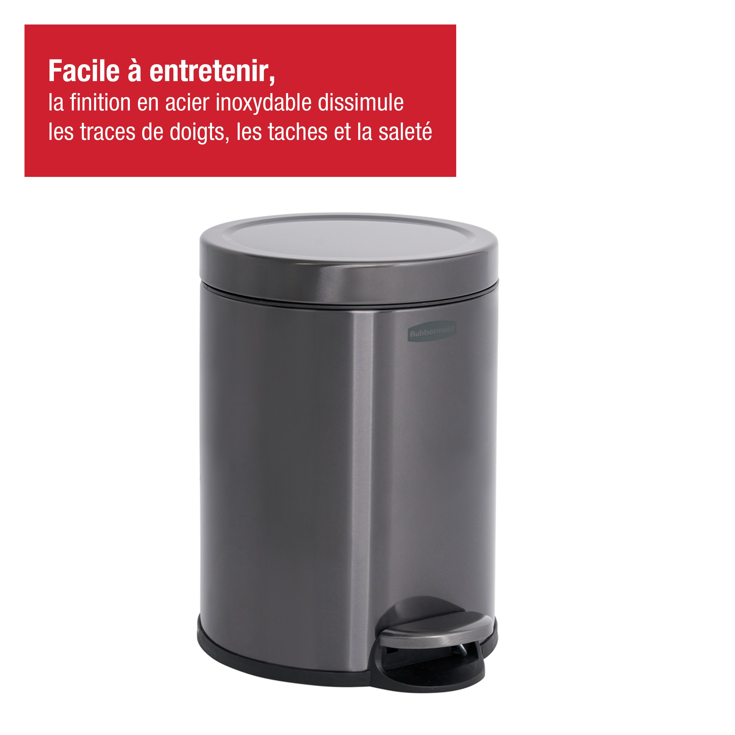 Rubbermaid 6L/1.6G Stainless Steel Round Step-On Wastebasket, Charcoal Thumbnail 4