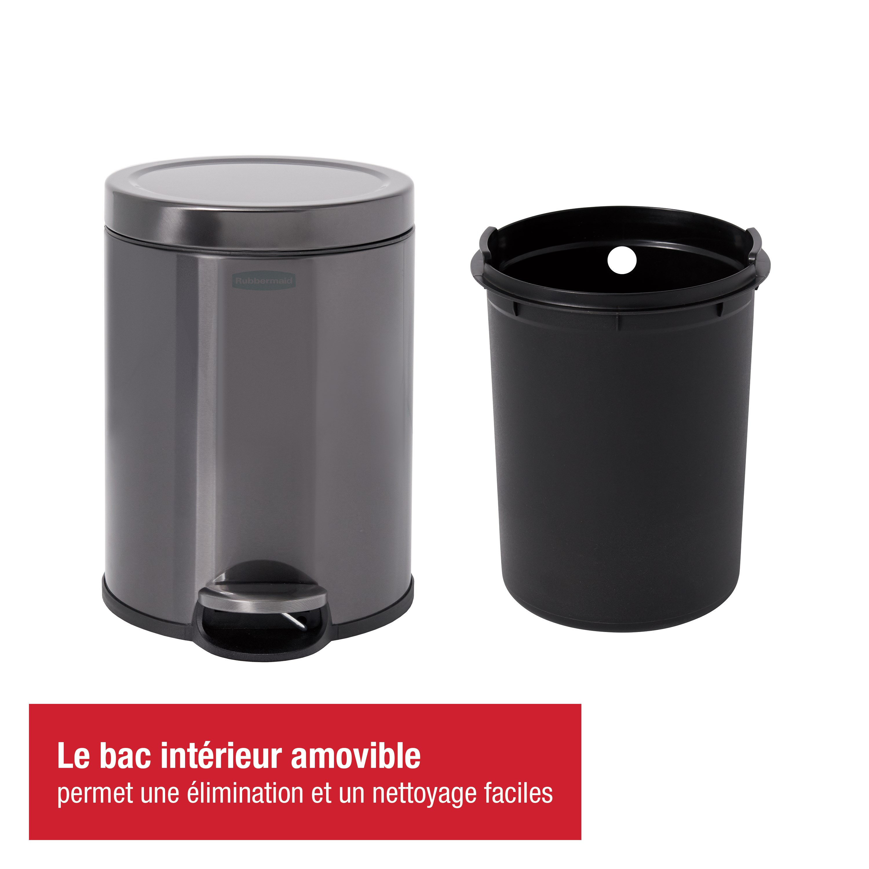 Rubbermaid 6L/1.6G Stainless Steel Round Step-On Wastebasket, Charcoal Thumbnail 2