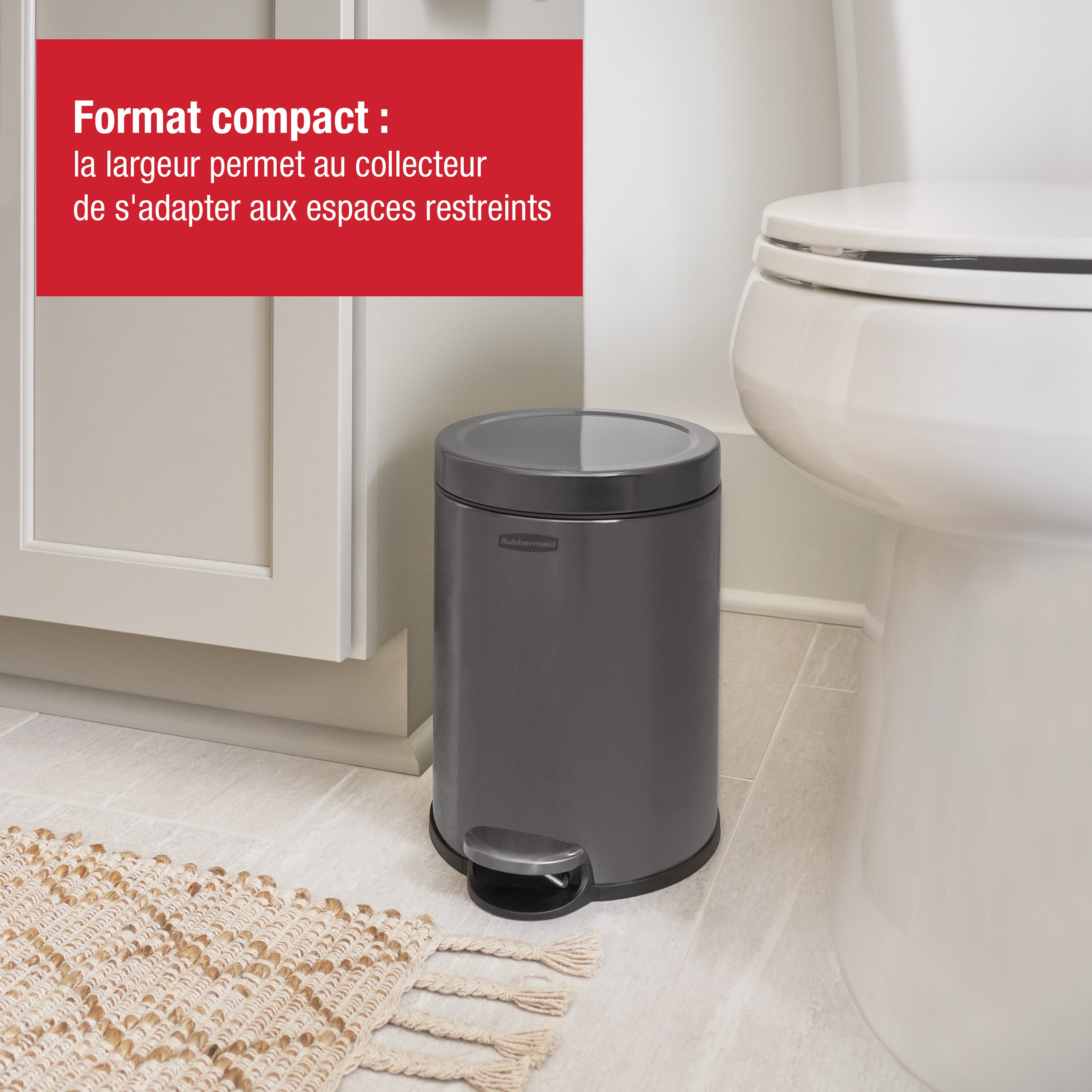 Rubbermaid 6L/1.6G Stainless Steel Round Step-On Wastebasket, Charcoal Thumbnail 1