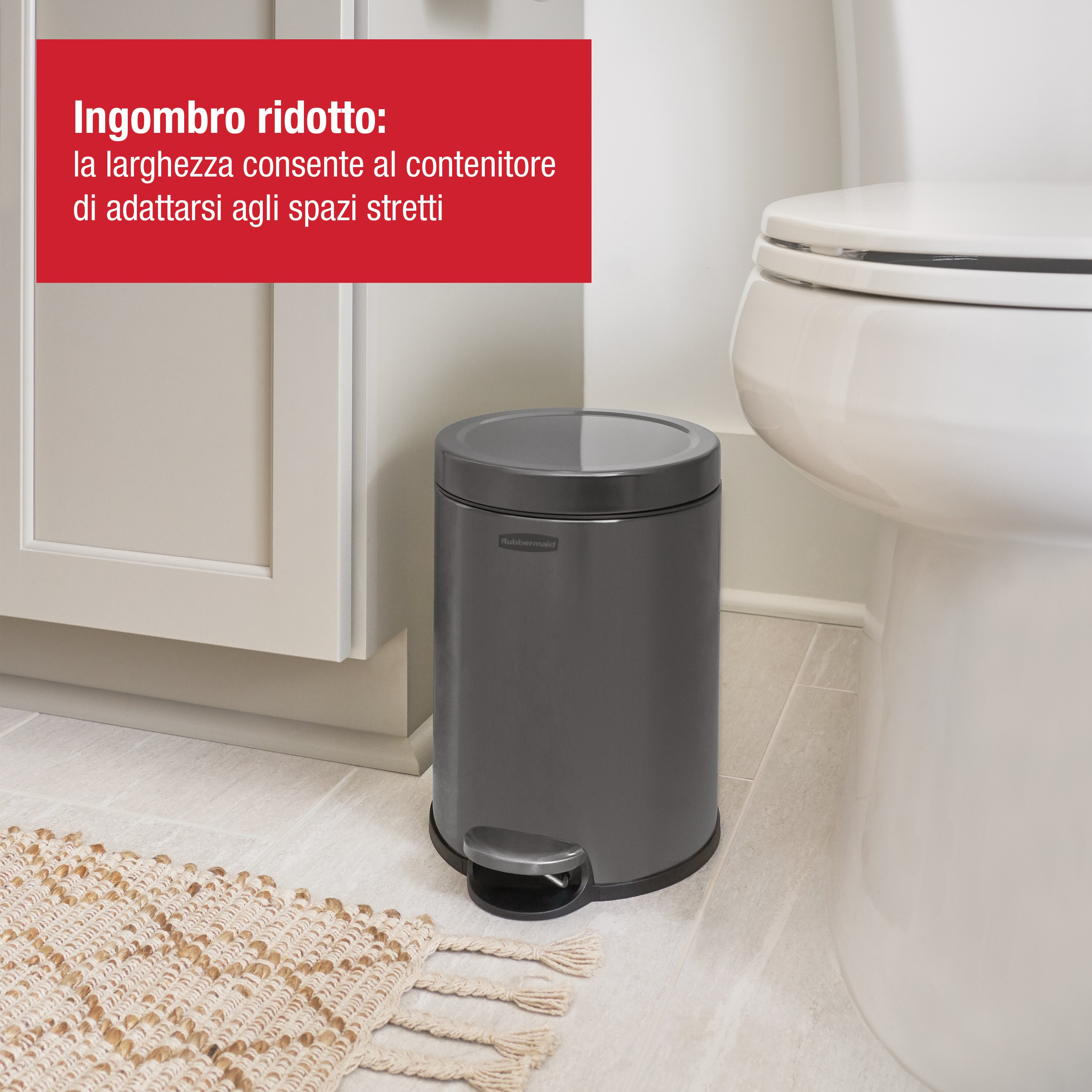 Rubbermaid 6L/1.6G Stainless Steel Round Step-On Wastebasket, Charcoal Thumbnail 4