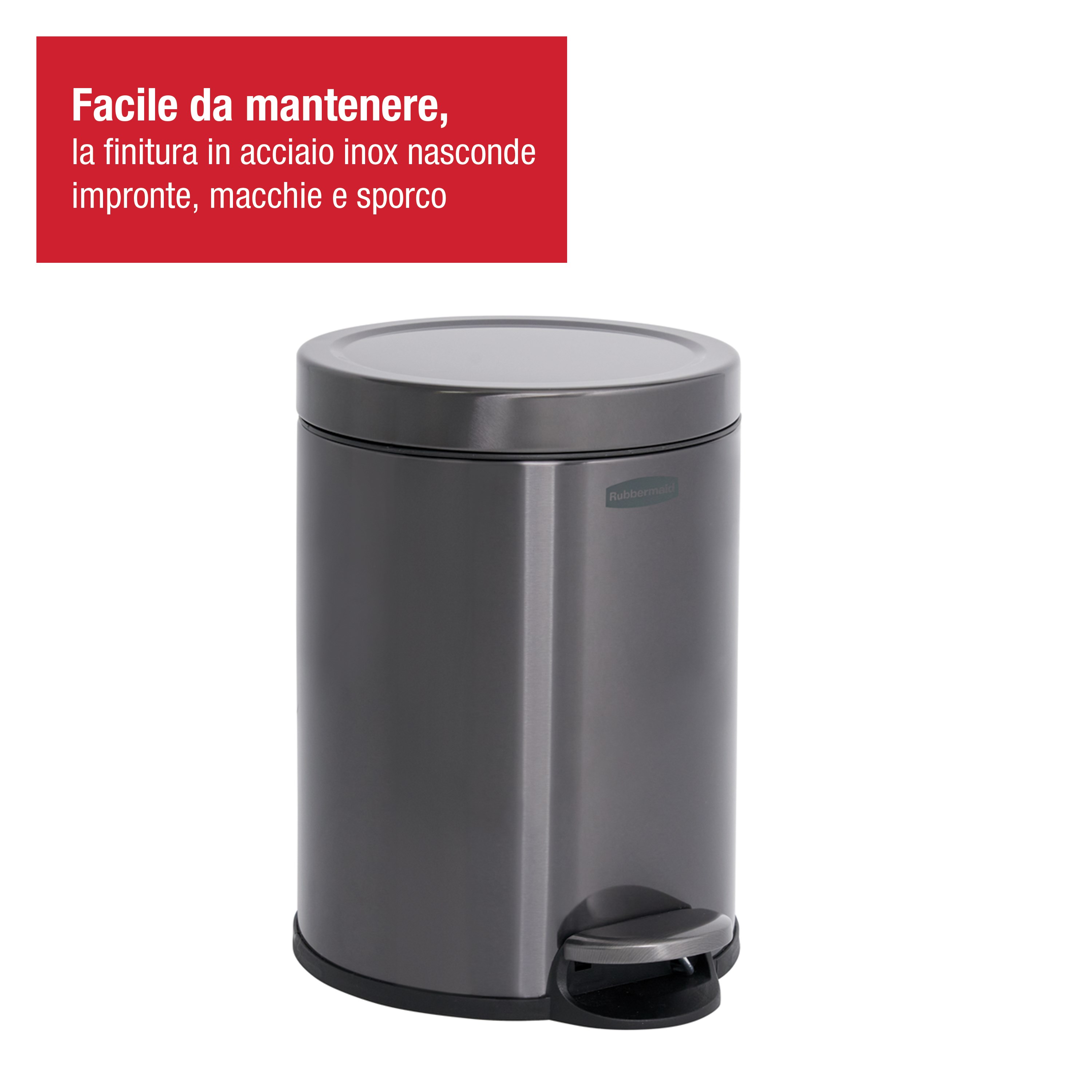 Rubbermaid 6L/1.6G Stainless Steel Round Step-On Wastebasket, Charcoal Thumbnail 3