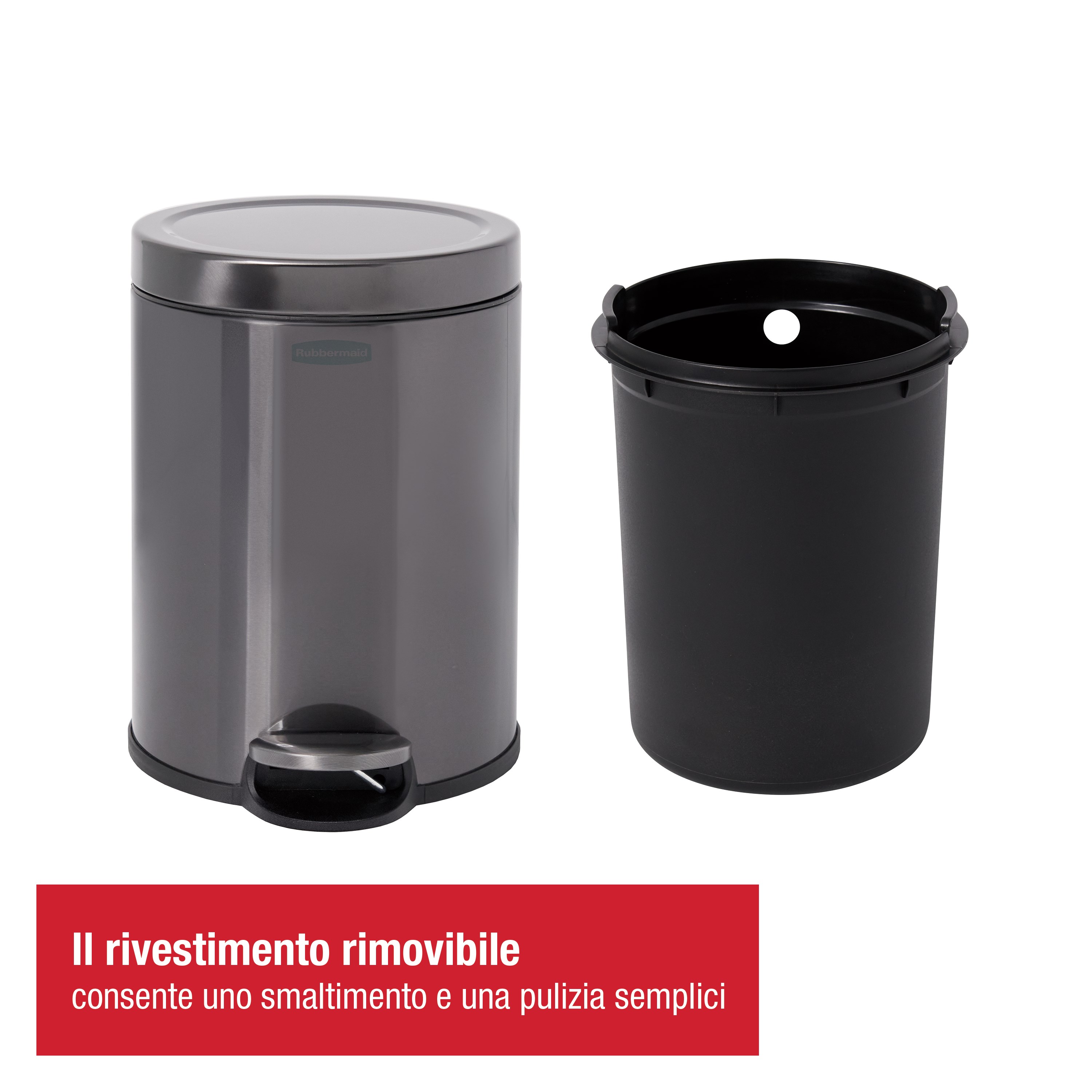 Rubbermaid 6L/1.6G Stainless Steel Round Step-On Wastebasket, Charcoal Thumbnail 1