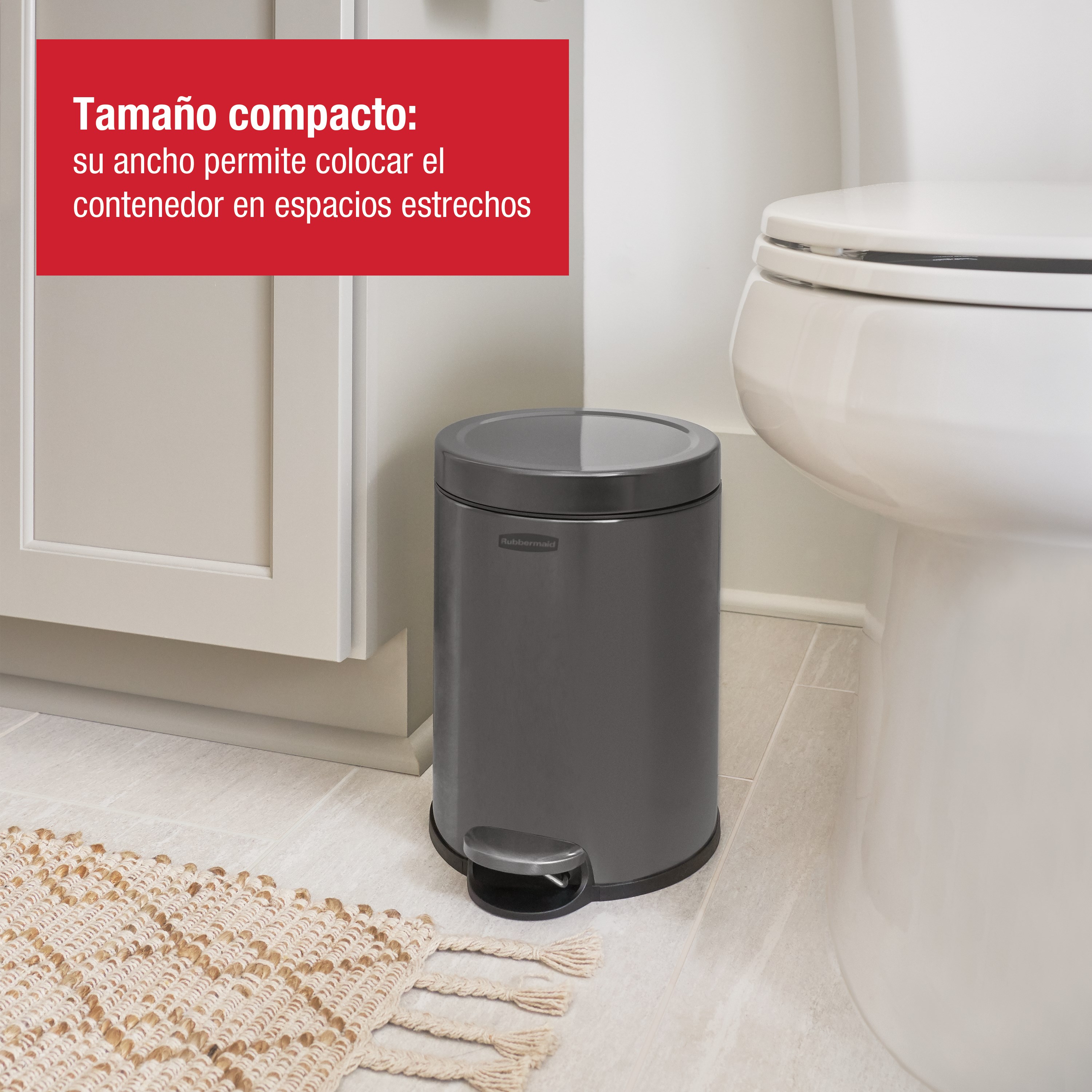 Rubbermaid 6L/1.6G Stainless Steel Round Step-On Wastebasket, Charcoal Thumbnail 4