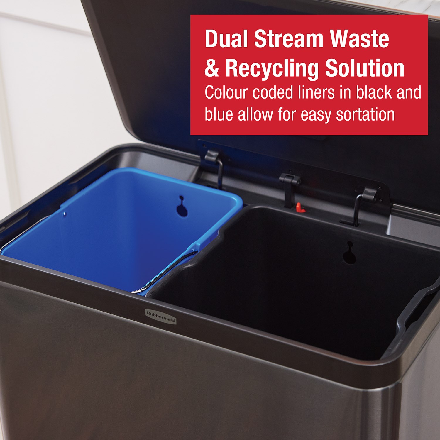 Rubbermaid Elite 60L/15.9G Stainless Steel Step-On Bin, Dual Stream Thumbnail 1