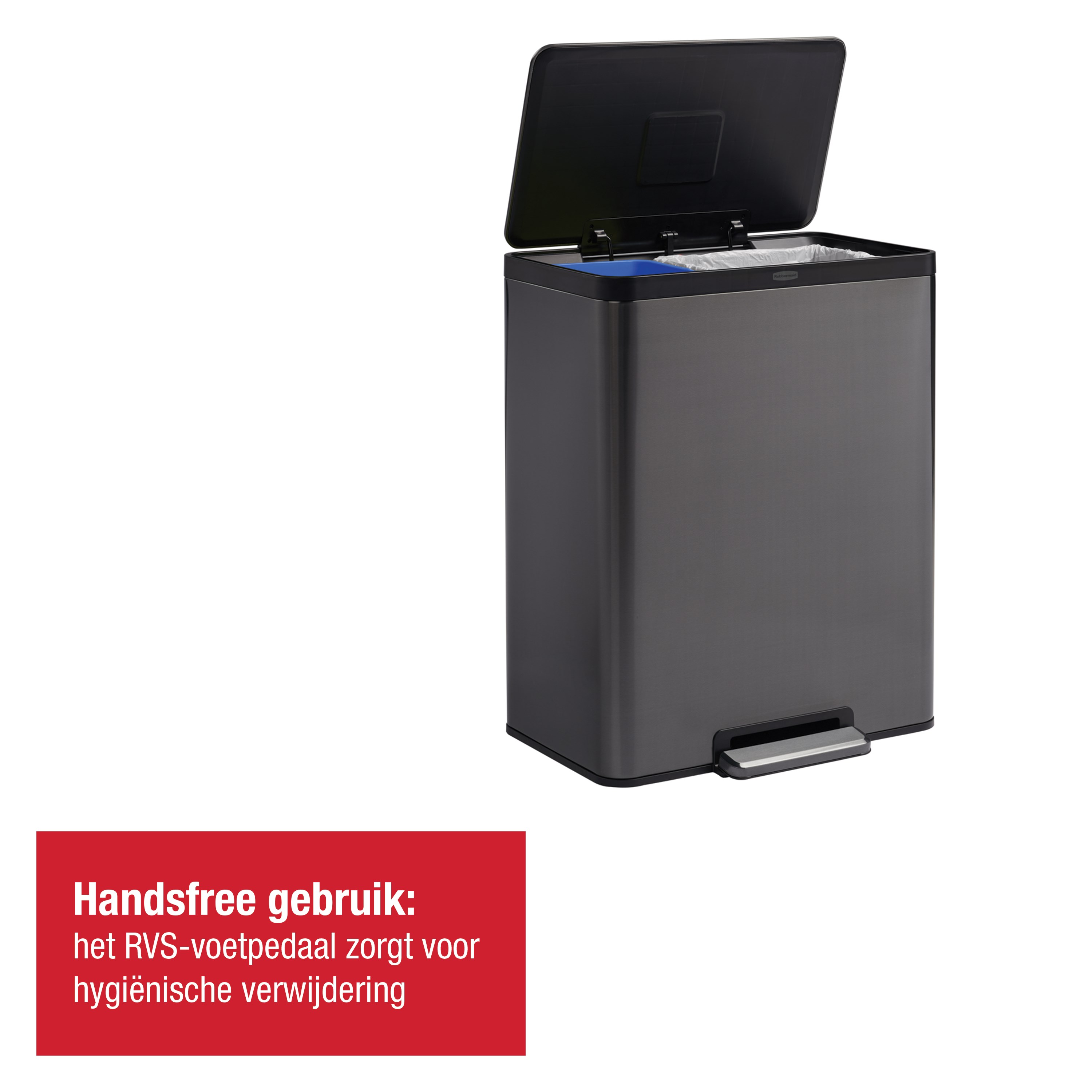 Rubbermaid Elite 60L/15.9G Stainless Steel Step-On Bin, Dual Stream Thumbnail 2