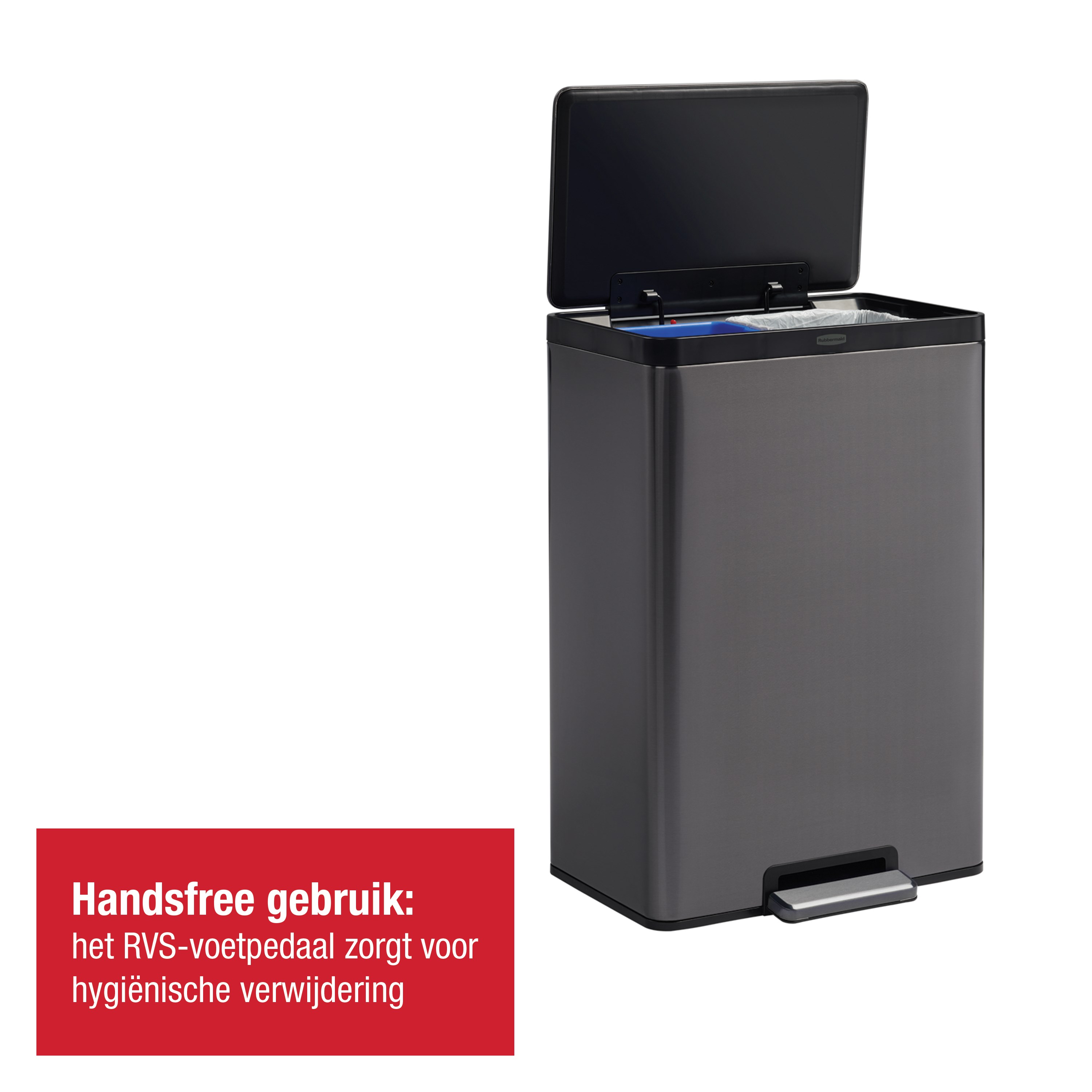 Rubbermaid Elite 39L/10.5G Stainless Steel Step-On Bin, Dual Stream Thumbnail 3